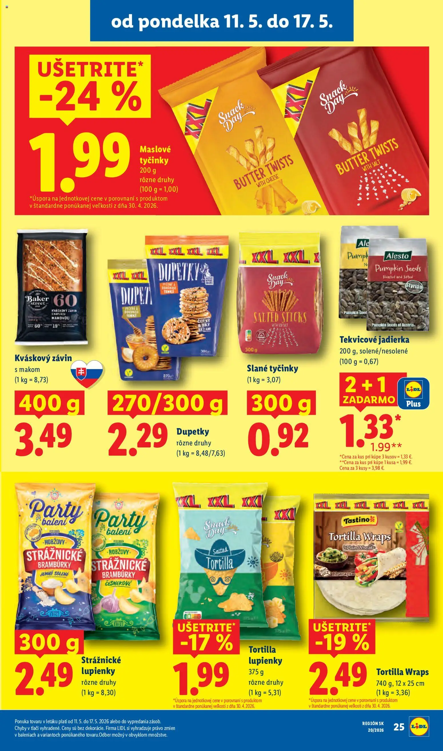 Nové Lidl akcie – leták je platný od 11.05.2026 | Strana: 29 | Produkty: Tortilla, Závin