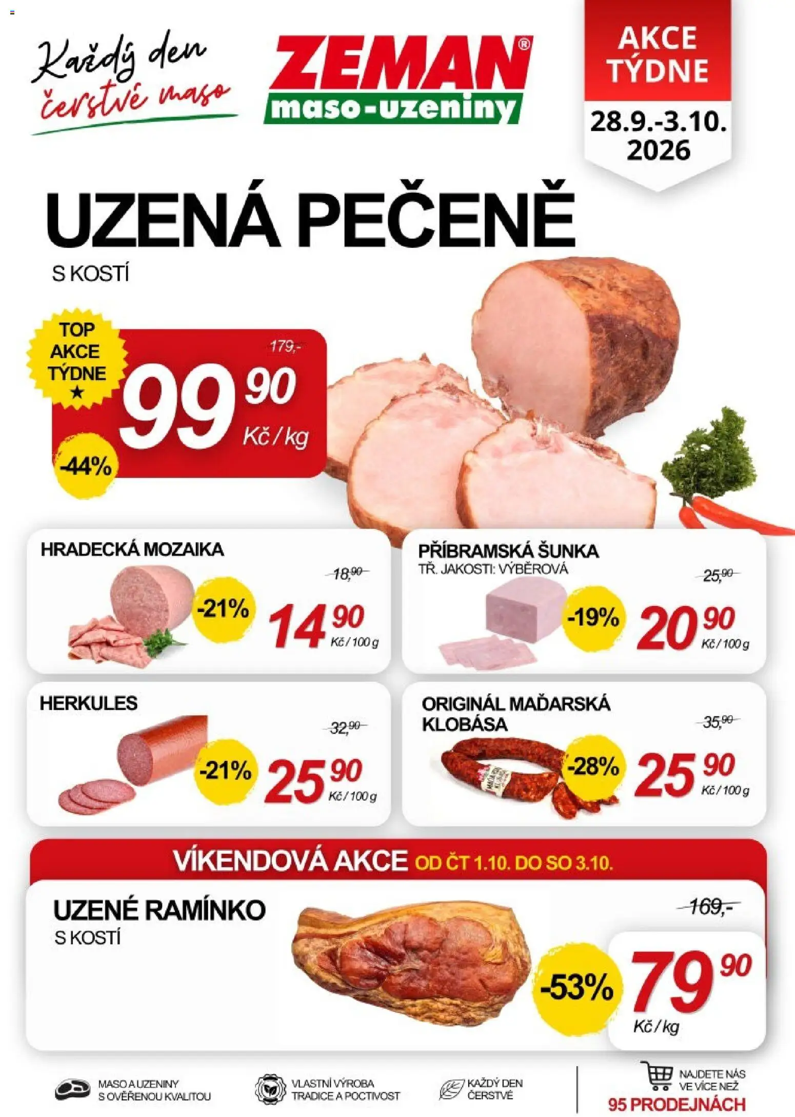 Prodejny Zeman leták od 28.09.2026 | Strana: 1 | Produkty: Šunka, Klobása, Uzeniny, Maso