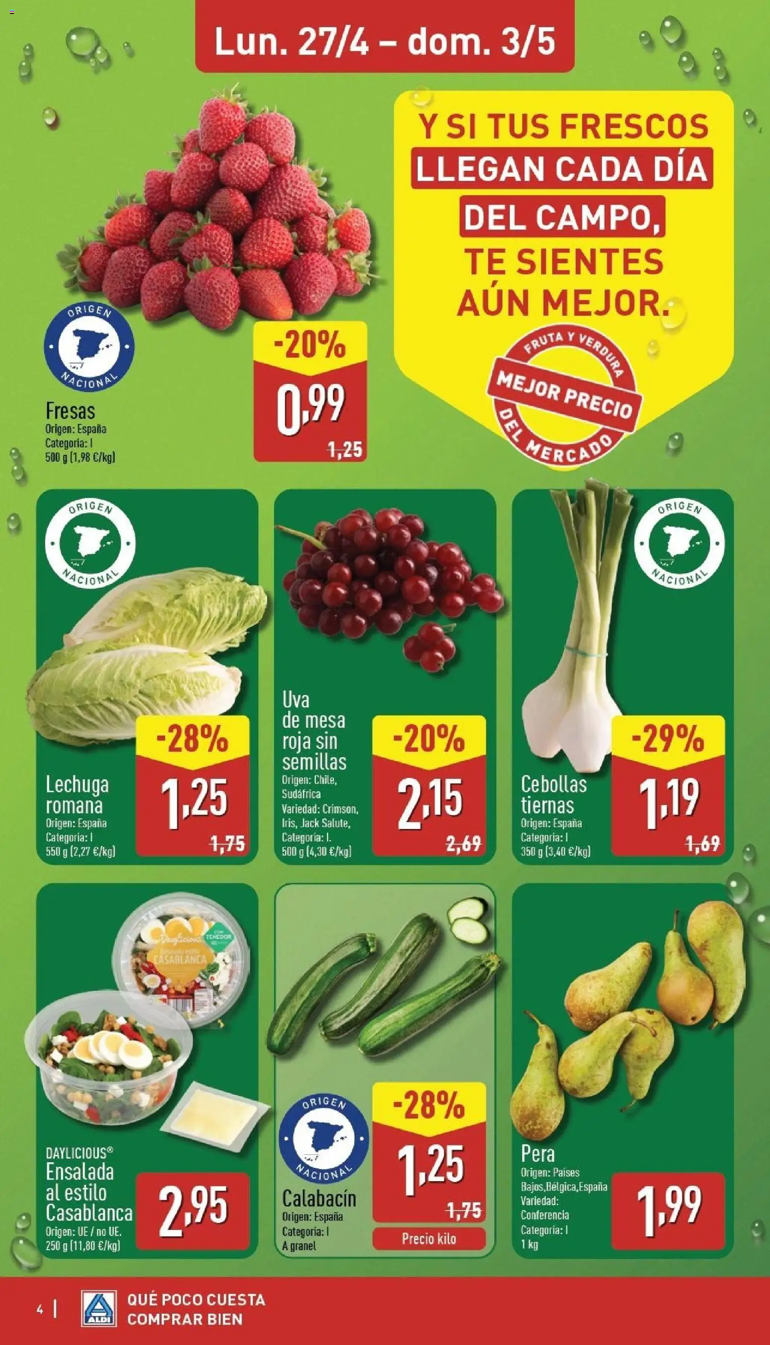 Aldi folleto Península │ válido desde el 27.04.2026 | Página: 4 | Productos: Fresas, Μαξιλάρι λαιμού, Té, Ensalada