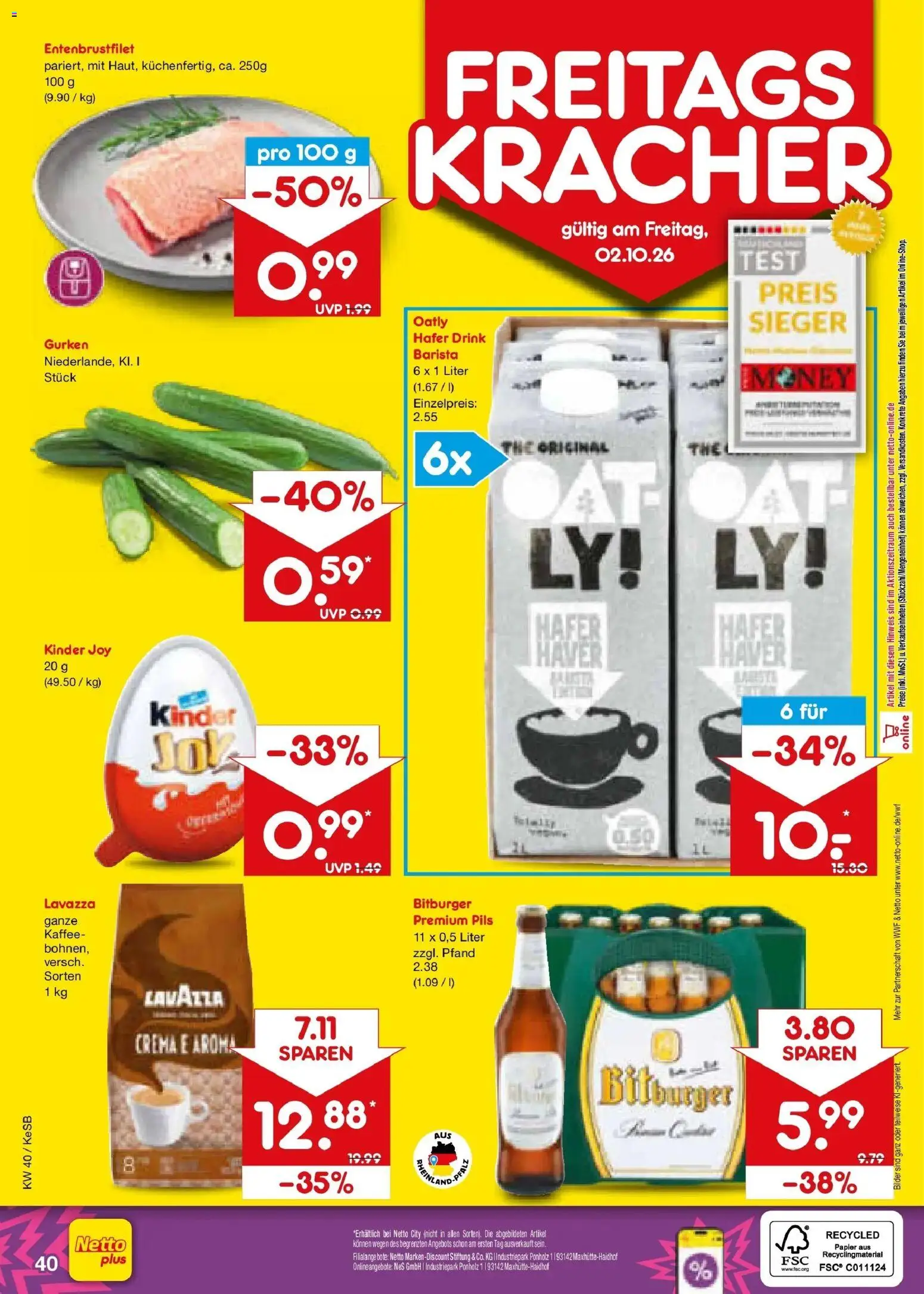 Netto Marken-Discount Prospekt Kruft – gültig ab 28.09.2026 | Seite: 62 | Produkte: Bitburger, Kaffee, Oatly, Gurken