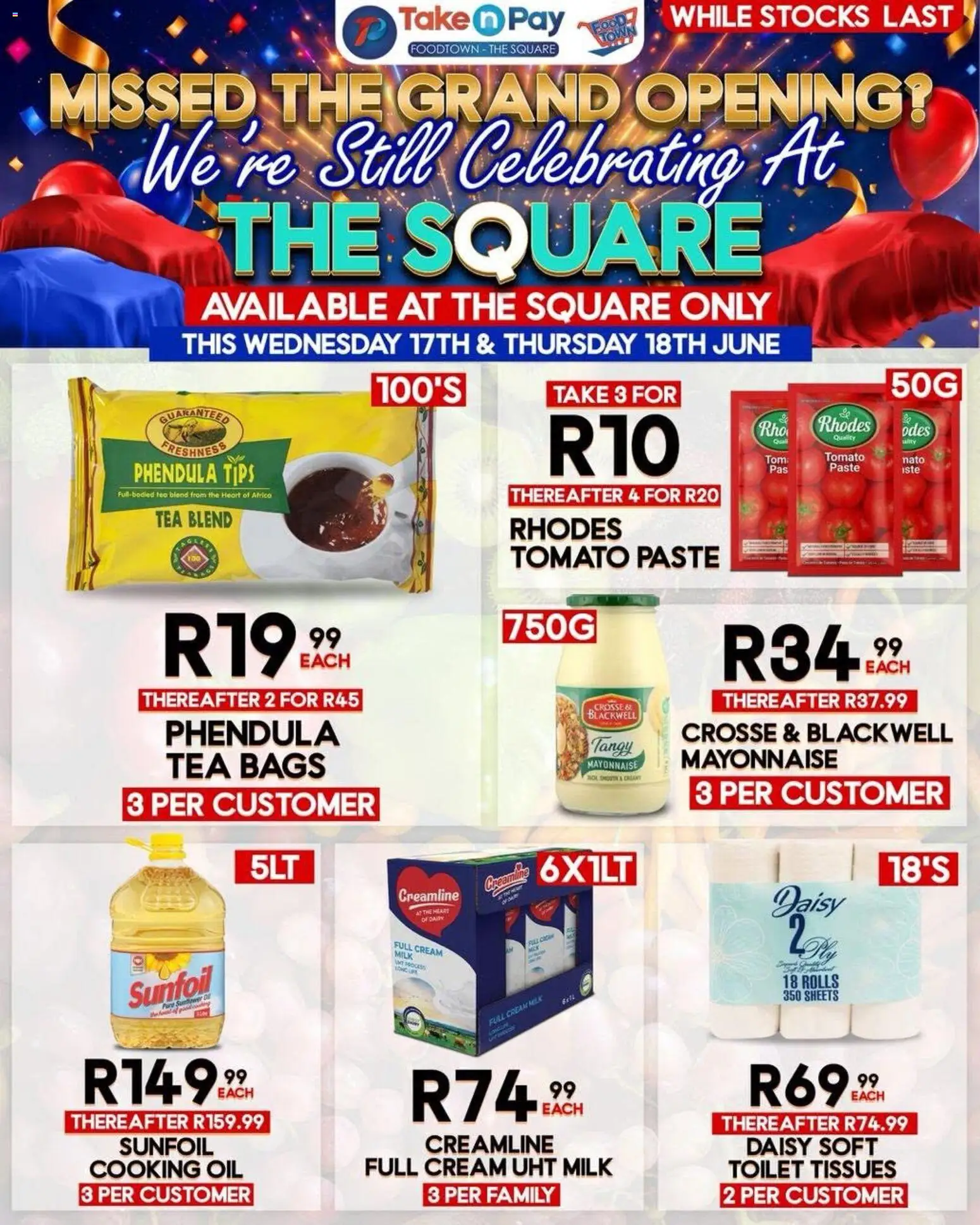 New Take n Pay catalogue – valid from 17.06.2026 | Page: 3 | Products: Milk, Tea, Cream, Tissues