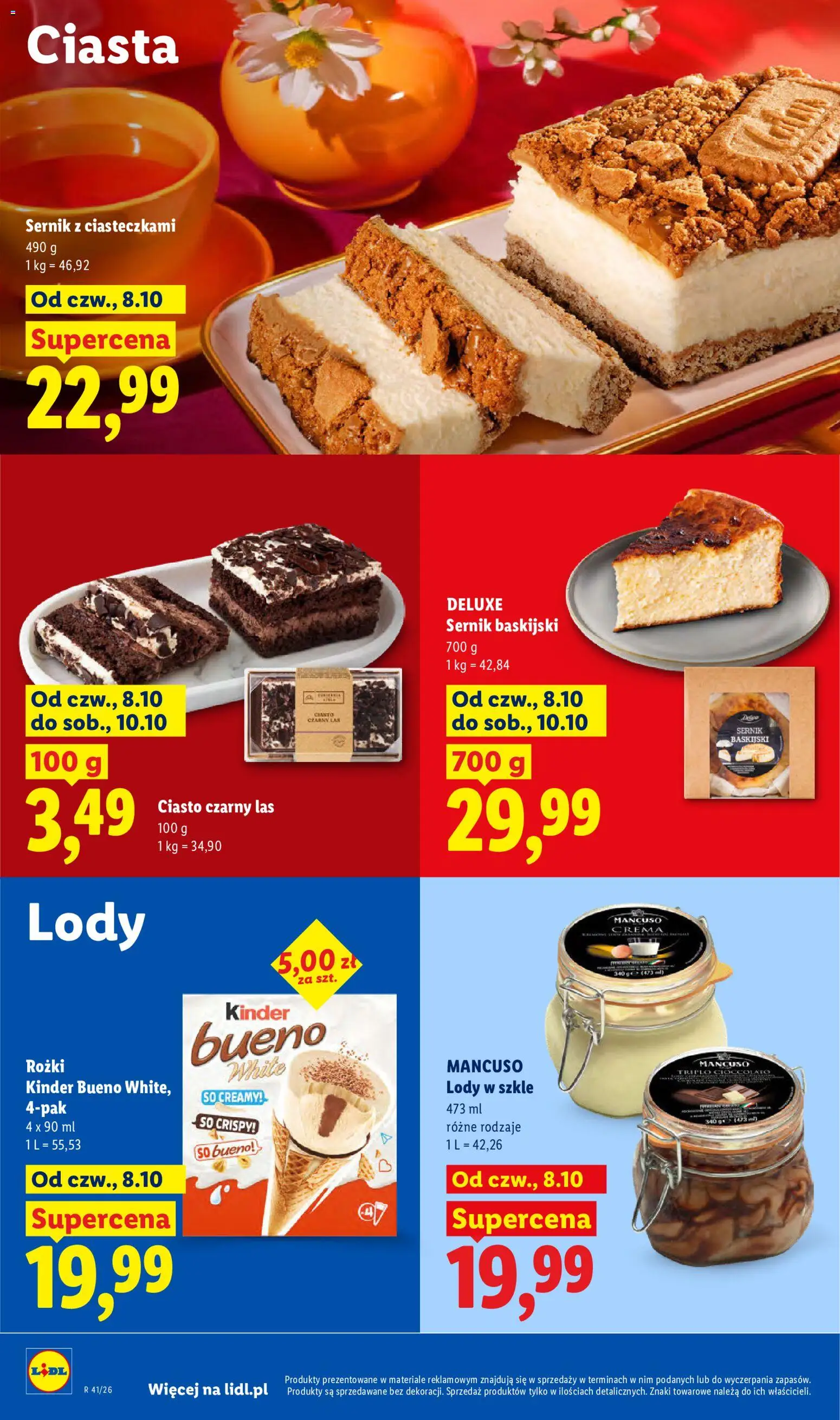 Lidl gazetka od 08.10.2026 | Strona: 68 | Produkty: Ciasto czarny las, Ciasto, Kinder Bueno, Lody