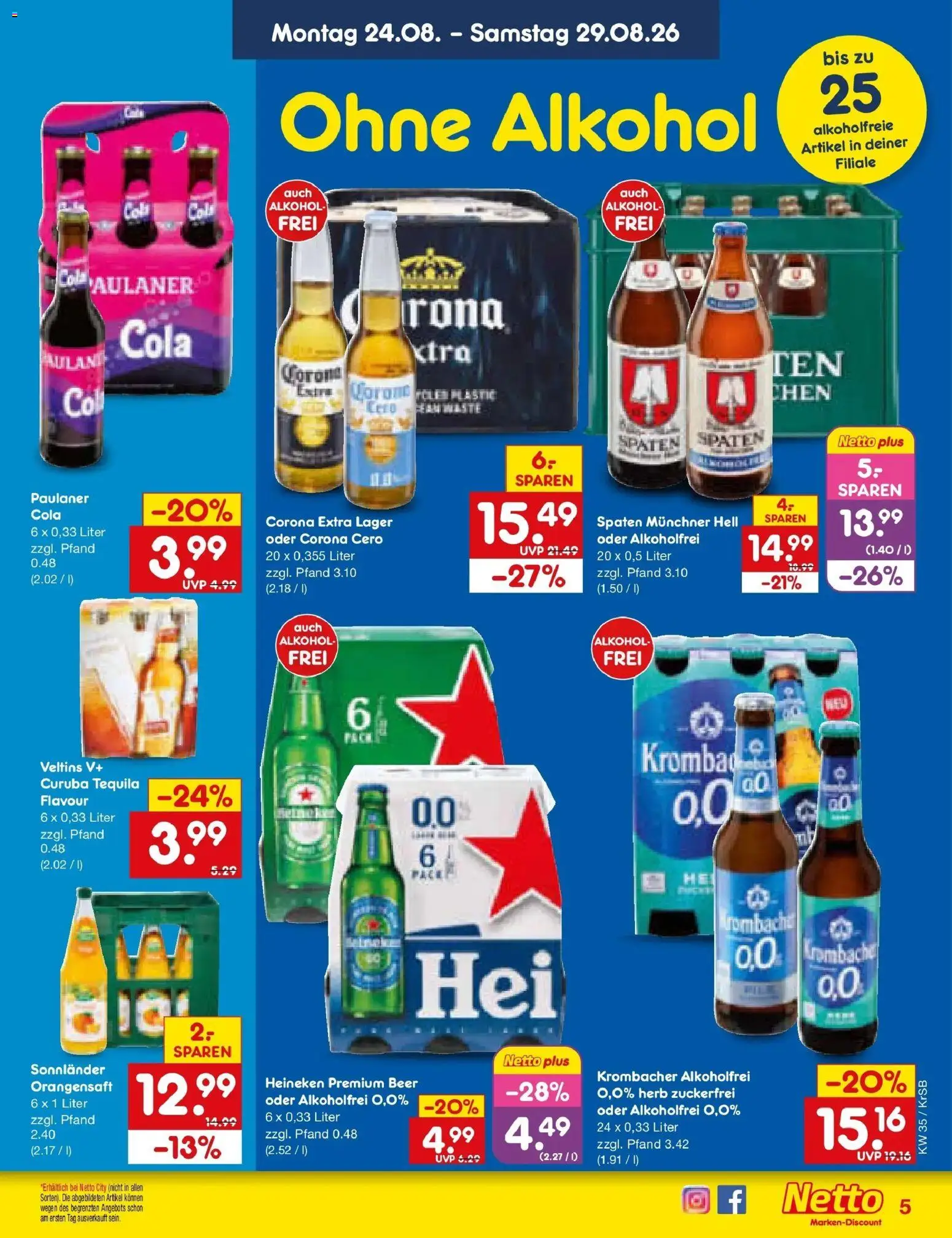 Netto Marken-Discount Prospekt Baesweiler – gültig ab 24.08.2026 | Seite: 5 | Produkte: Cola, Alkohol, Krombacher, Paulaner