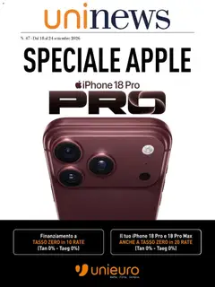 Anteprima del volantino Unieuro volantino Apple valido a partire dal 18/09/2026