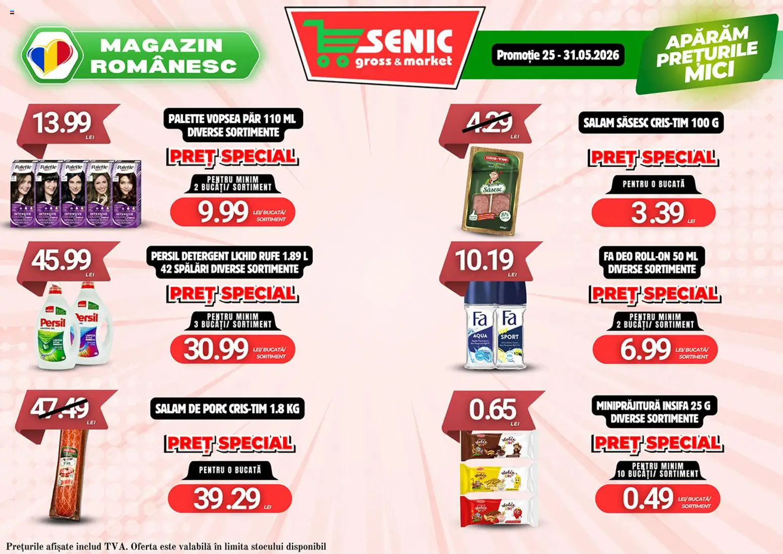Noul catalog Senic – valabil de la 25.05.2026 | Pagină: 3 | Produse: Vopsea, Mici, Salam, Detergent