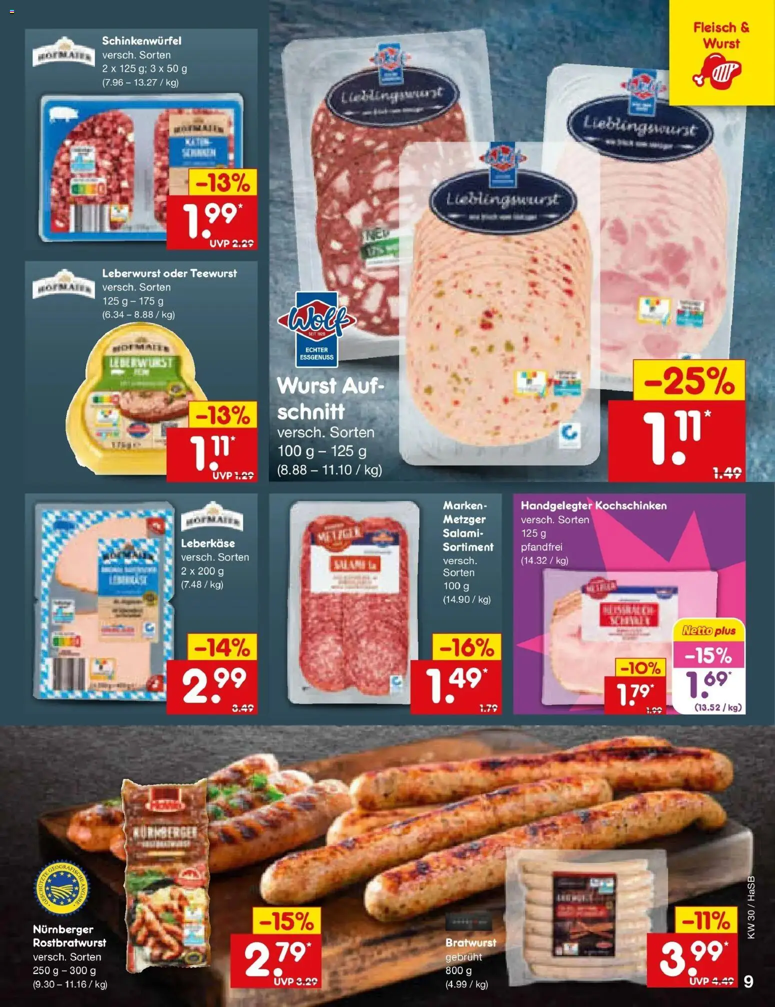 Netto Marken-Discount Prospekt Wuppertal – gültig ab 20.07.2026 | Seite: 13 | Produkte: Bratwurst, Salami, Fleisch, Leberkase