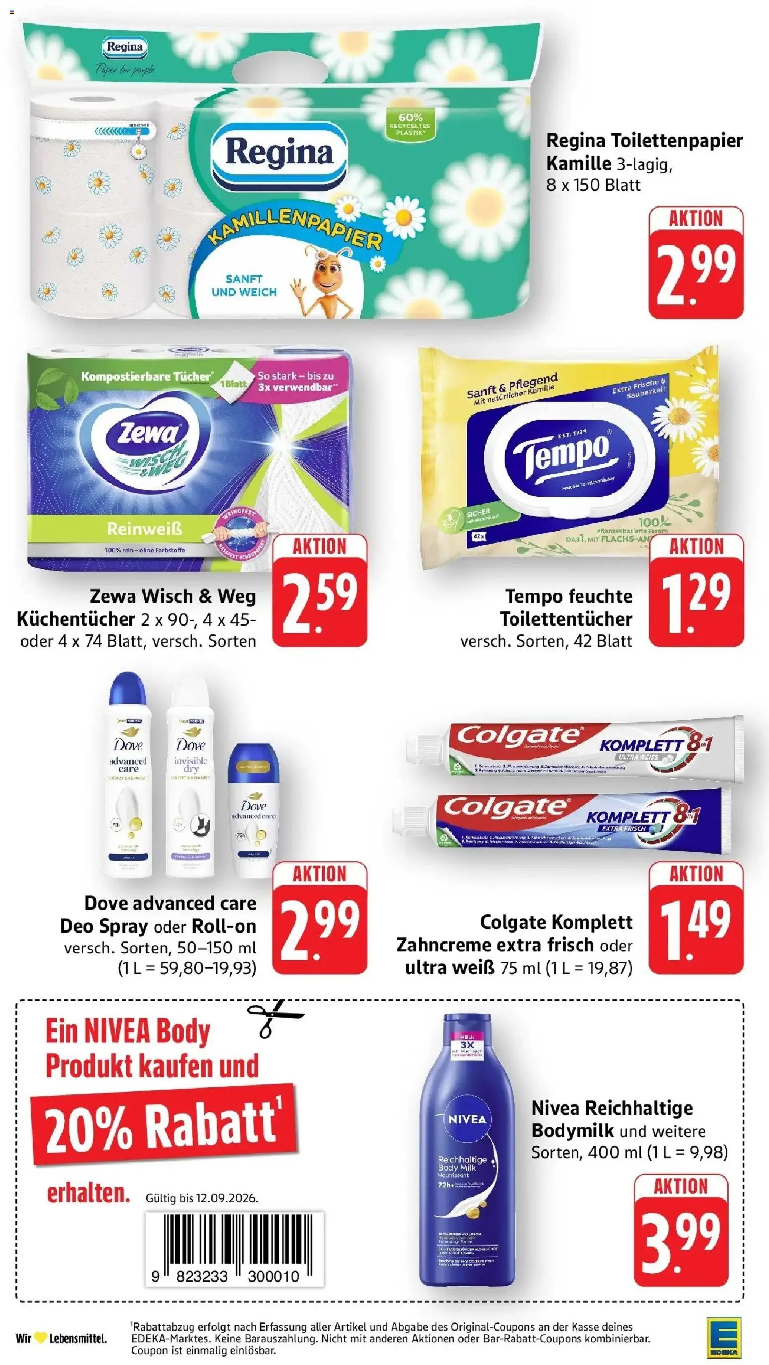 E center Prospekt Kirchheim-Teck (ab 07.09.2026) zum Blättern | Seite: 33 | Produkte: Zewa, Tempo, Body Milk, Toilettenpapier