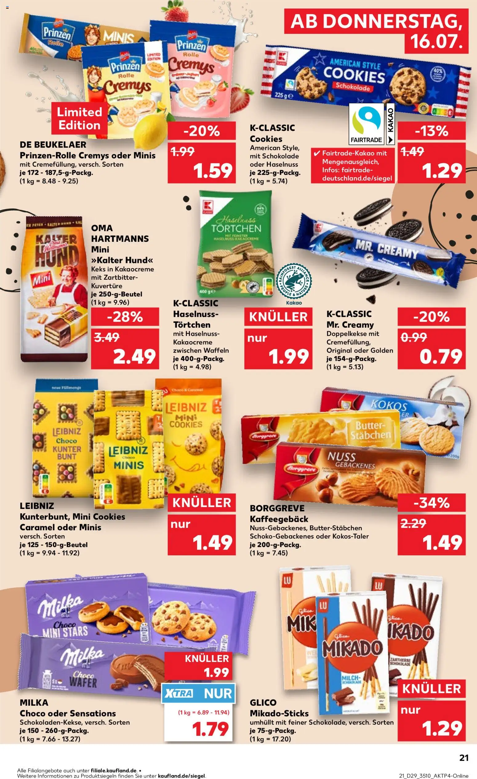 Kaufland Prospekt Leipzig – gültig ab 16.07.2026 | Seite: 21 | Produkte: Milch, Schokolade, Milka, Waffeln