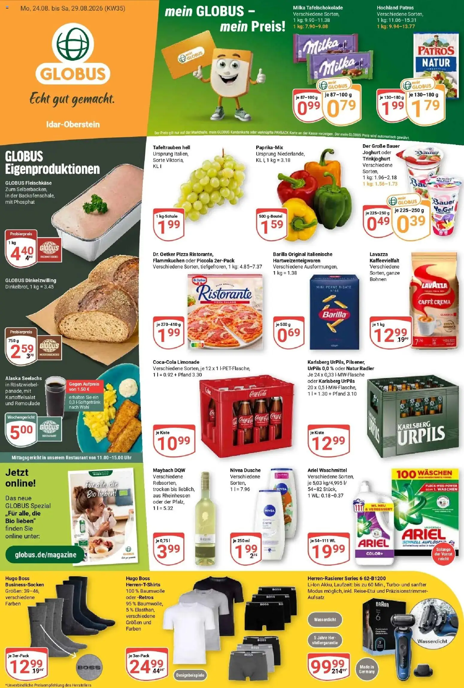 Globus Prospekt Idar-Oberstein (ab 24.08.2026) » Angebote online | Seite: 3 | Produkte: Lavazza, Limonade, Milka, Radler