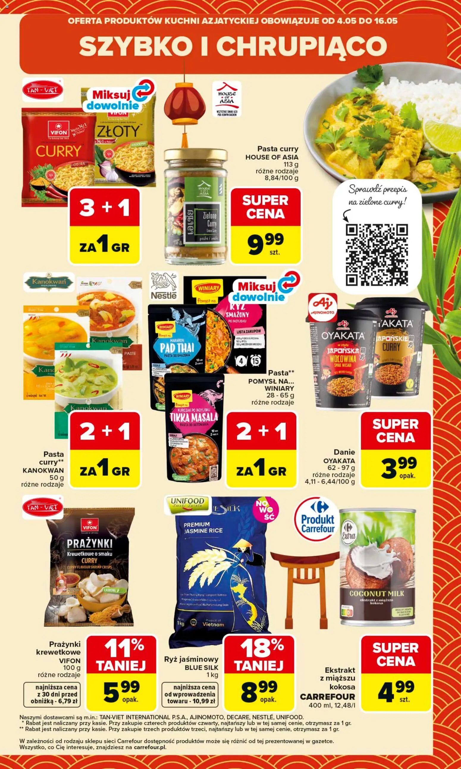 Carrefour gazetka - Kuchnia azjatycka od 04.05.2026 | Strona: 5 | Produkty: Tikka masala, Pasta curry, Wołowina, Makaron