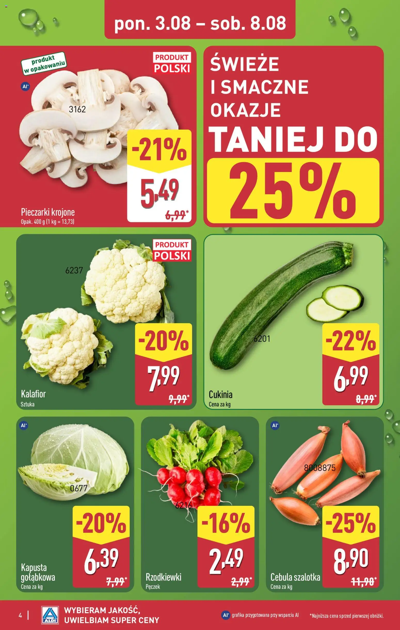 Aldi gazetka od 03.08.2026 | Strona: 4 | Produkty: Kalafior, Cebula szalotka, Cukinia, Szalotka