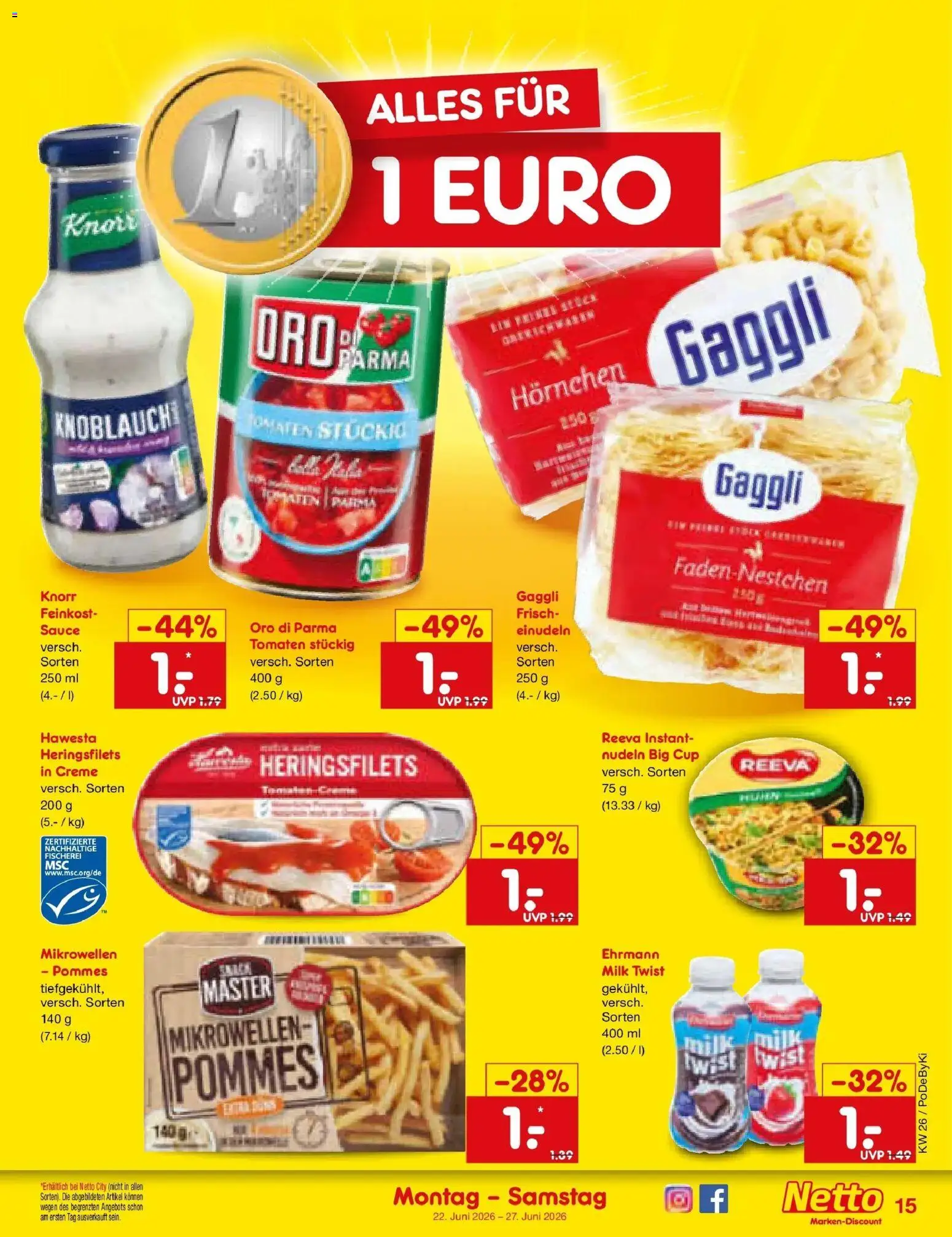Netto Marken-Discount Prospekt Regensburg – gültig ab 22.06.2026 | Seite: 19 | Produkte: Pommes, Knorr, Creme, Oro di parma