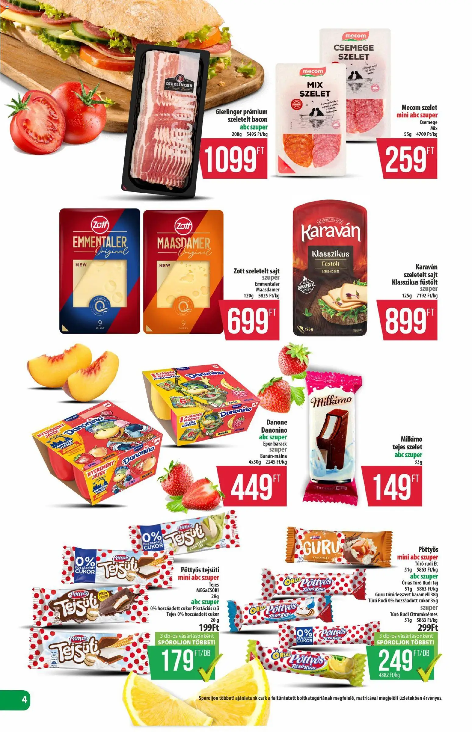 COOP akciós ujság - amely érvényes a következő dátumtól: 2026.08.27. | Oldal: 4 | Termékek: Szelet, Túró rudi, Sajt, Eper