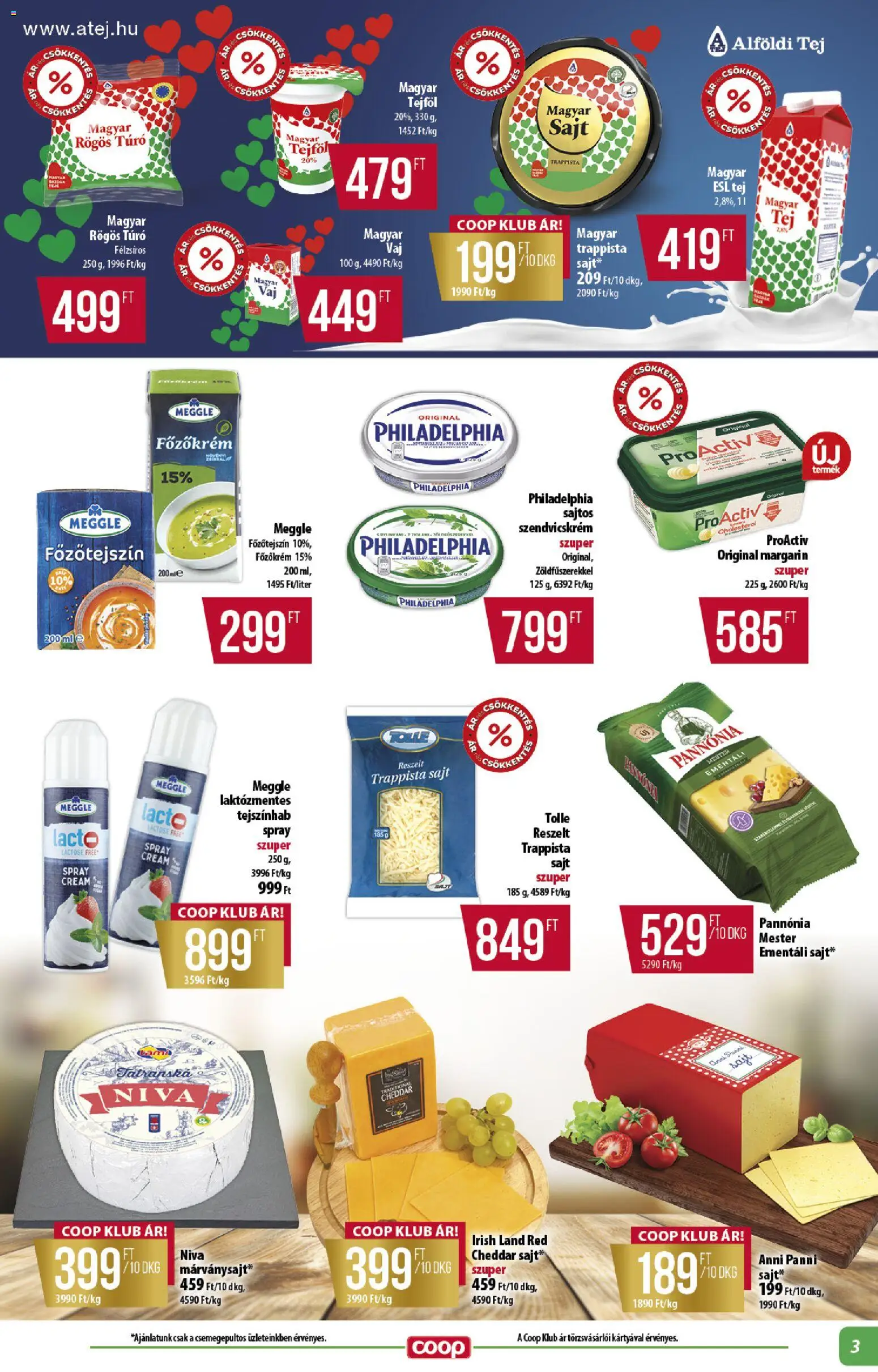 COOP akciós ujság - amely érvényes a következő dátumtól: 2026.08.21. | Oldal: 3 | Termékek: Tej, Sajt, Túró, Trappista sajt