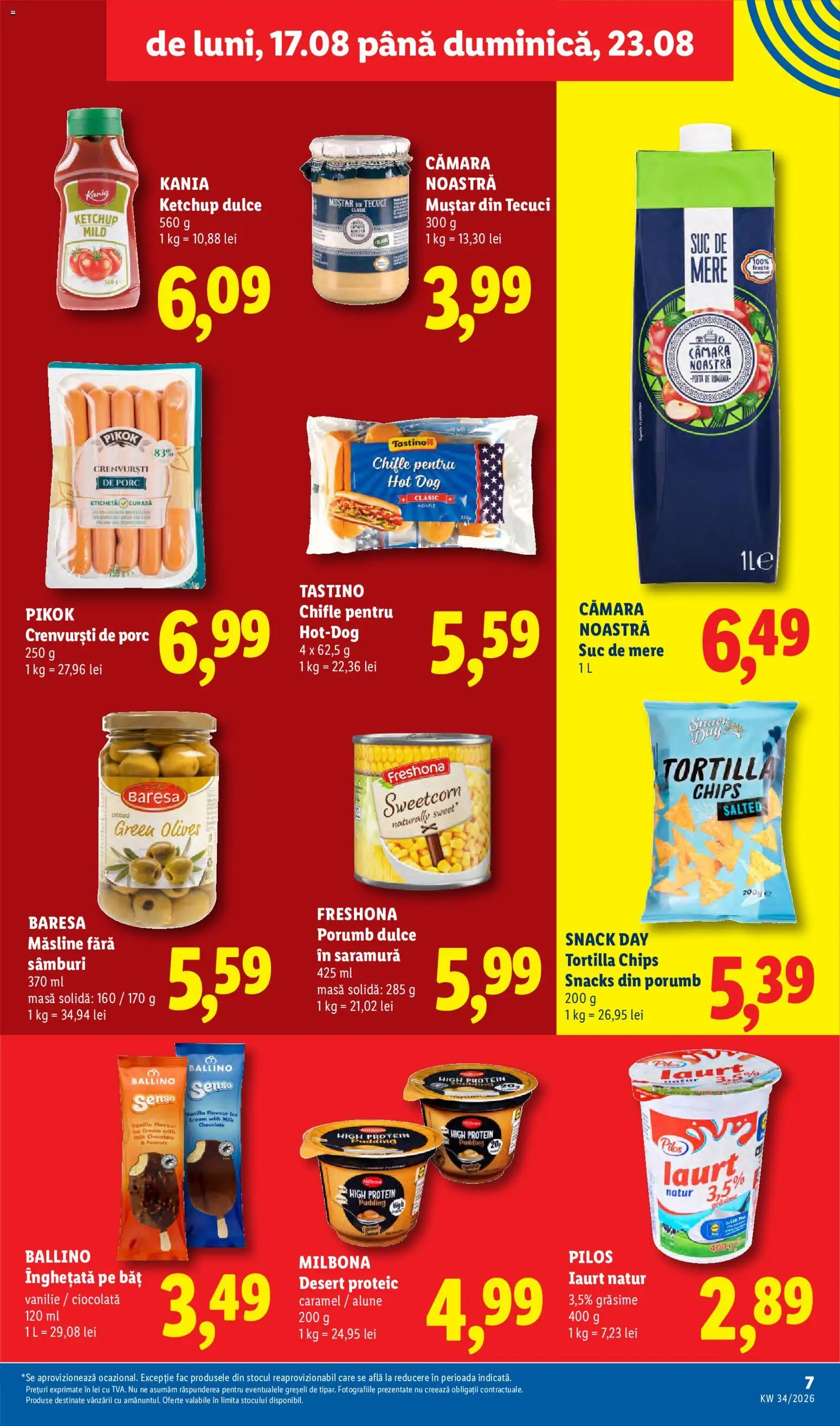 Noul catalog Lidl – valabil de la 17.08.2026 | Pagină: 7 | Produse: Măsline, Ciocolată, Mere, Ketchup