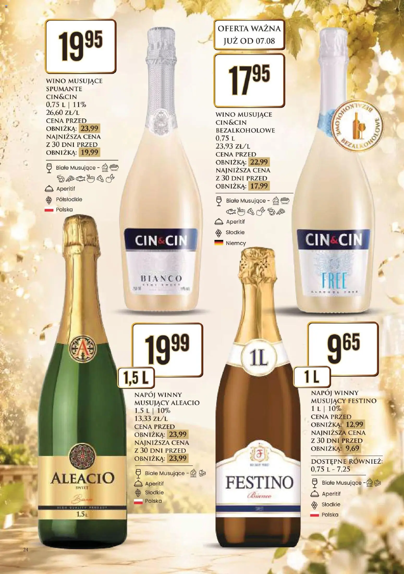 Dino gazetka alkoholowa od 07.08.2026 | Strona: 24 | Produkty: Wino musujące, Aperitif, Wino, Cin cin