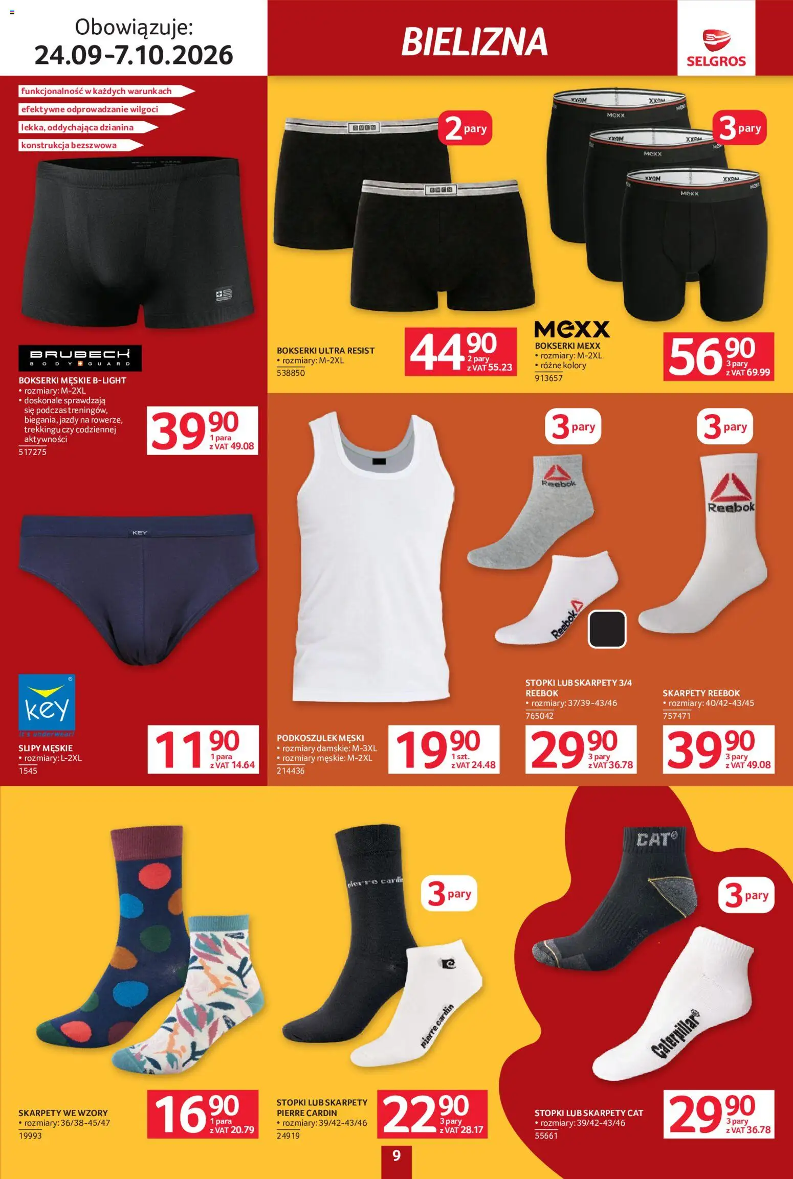 Selgros cash&carry gazetka - Tekstylia od 24.09.2026 | Strona: 9 | Produkty: Bielizna, Skarpety, Bokserki, Bokserki męskie