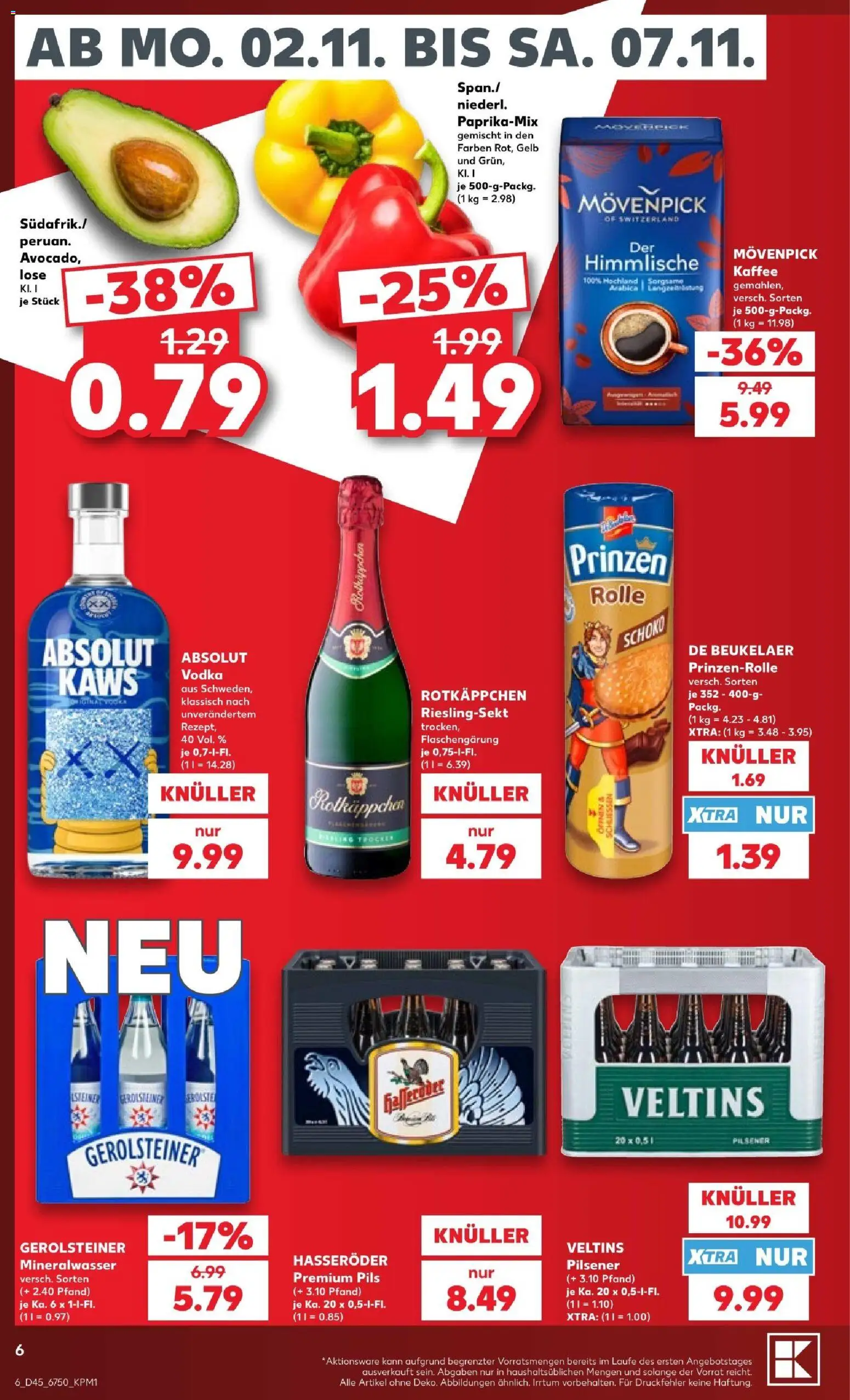 Kaufland Prospekt – gültig ab 02.11.2026 | Seite: 6 | Produkte: Pils, Mineralwasser, Rotkäppchen, Vodka