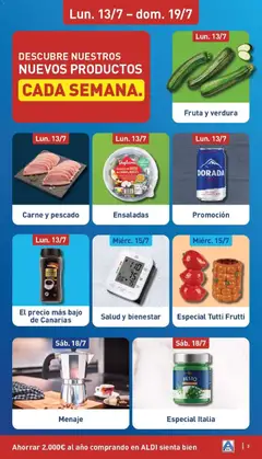 Vista previa Aldi folleto Canarias válido desde el 13/07/2026 | Página: 3 | Productos: Queso, Café, Pescado, Μηχανή καφέ
