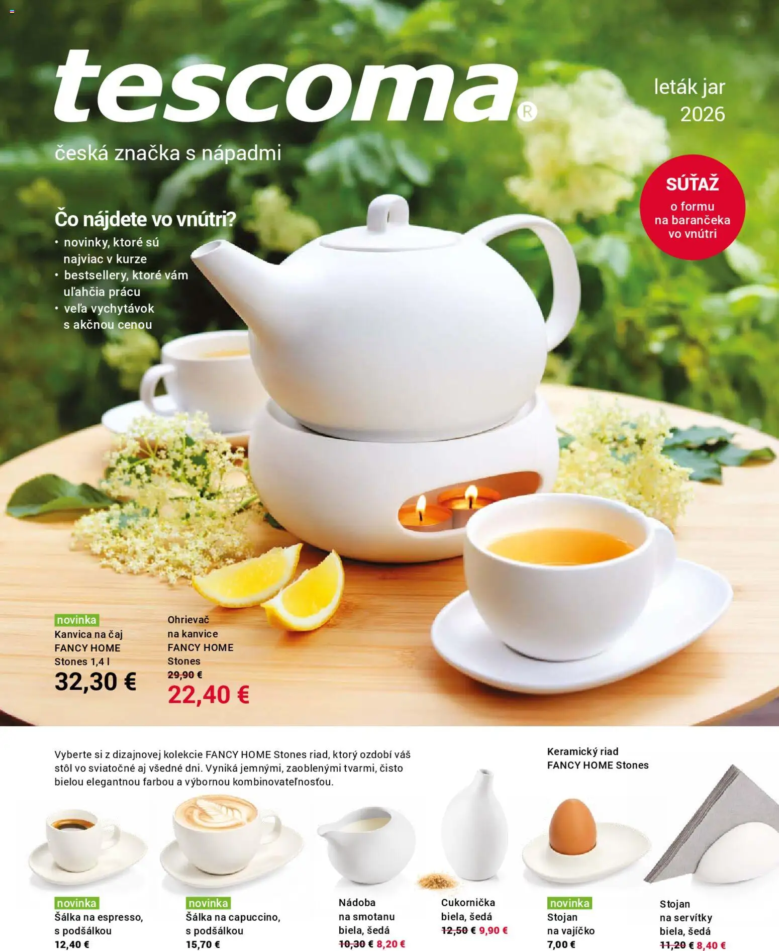 Nové TESCOMA akcie – leták je platný od 02.03.2026 | Strana: 1 | Produkty: Stôl, Ohrievač, Kanvica, Čaj