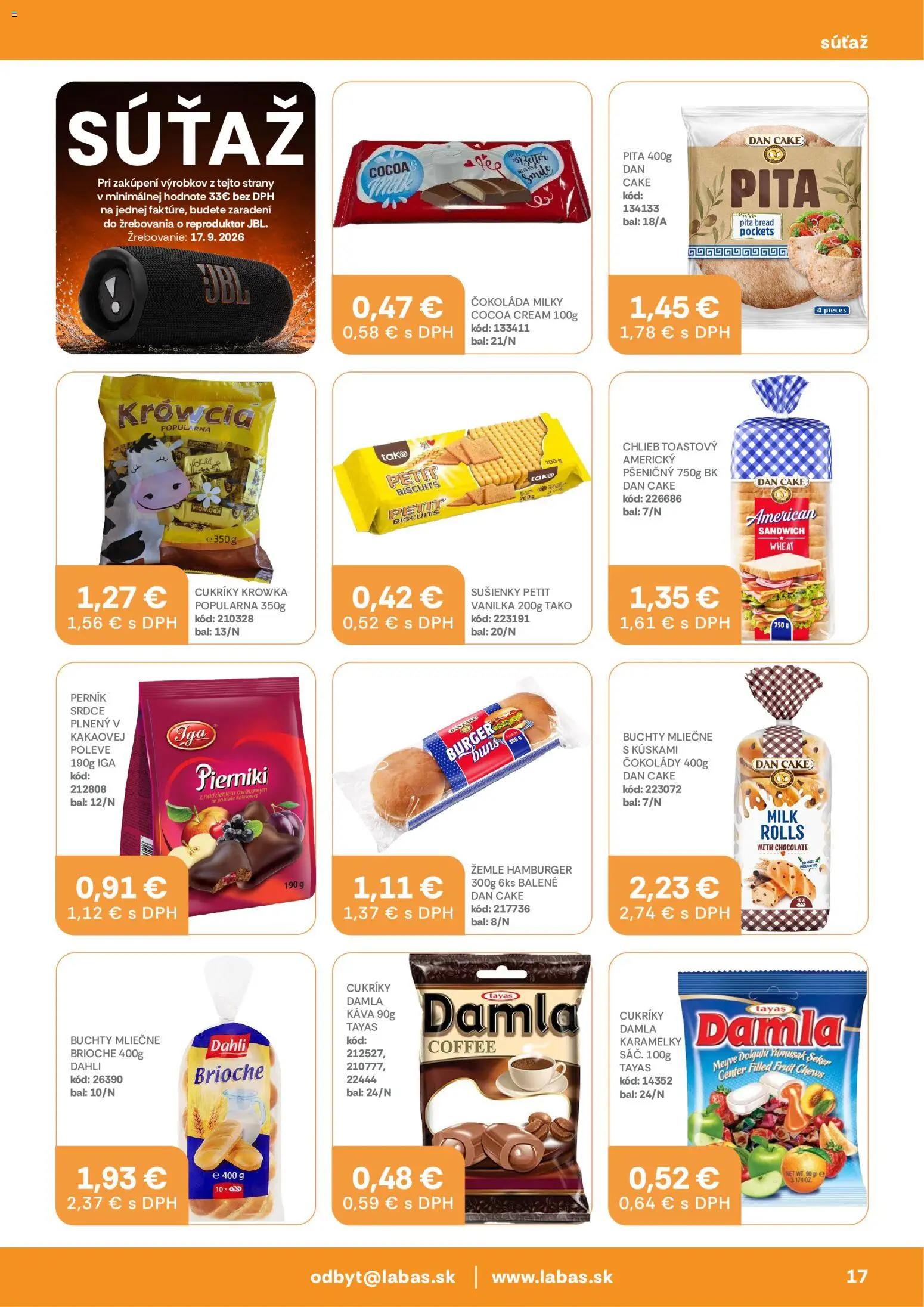 Nové Labaš akcie – leták je platný od 28.08.2026 | Strana: 17 | Produkty: Káva, Hamburger, Reproduktor, Vanilka