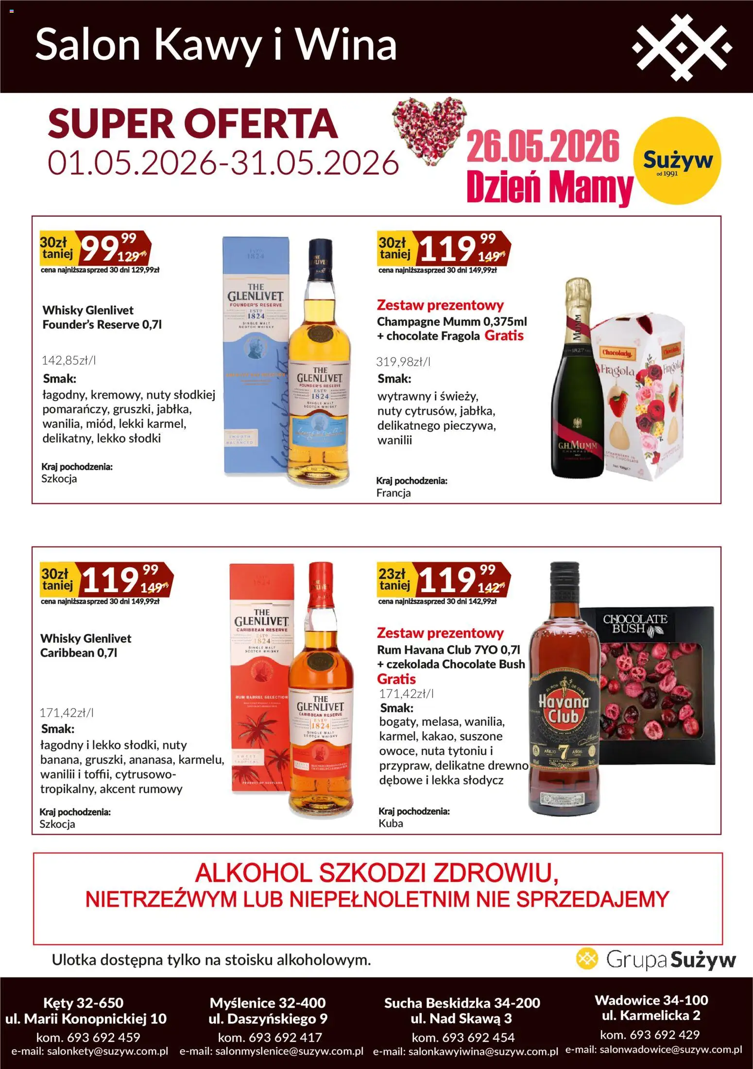 Sużyw gazetka - Salon kawy i wina od 01.05.2026 | Strona: 2 | Produkty: Champagne, Czekolada, Rum, Whisky