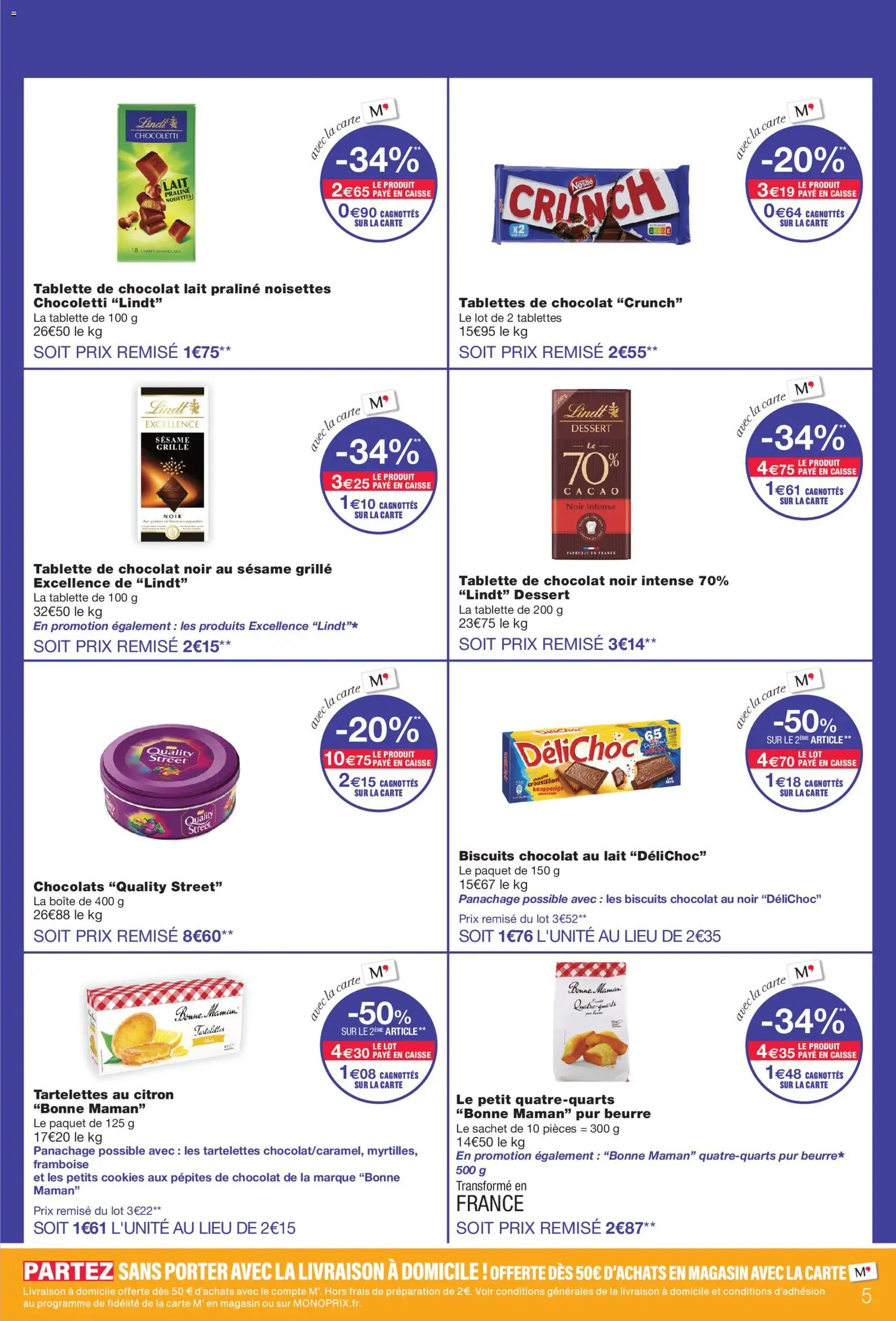 {H1} | Page: 5 | Produits: Tablette, Framboise, Chocolat au lait, Biscuits