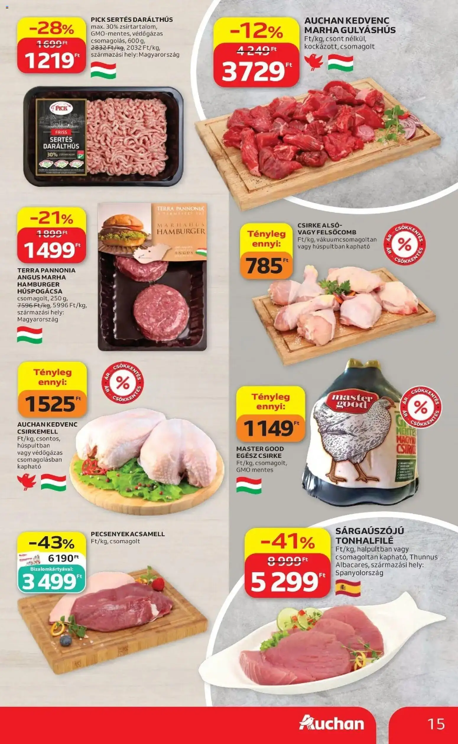 Auchan akciós újság Szolnok - 2026.10.08. -tól/töl > akció, lapozható szórólap 🛍️ | Oldal: 15 | Termékek: Hamburger, Egész csirke, Csirke, Csirkemell