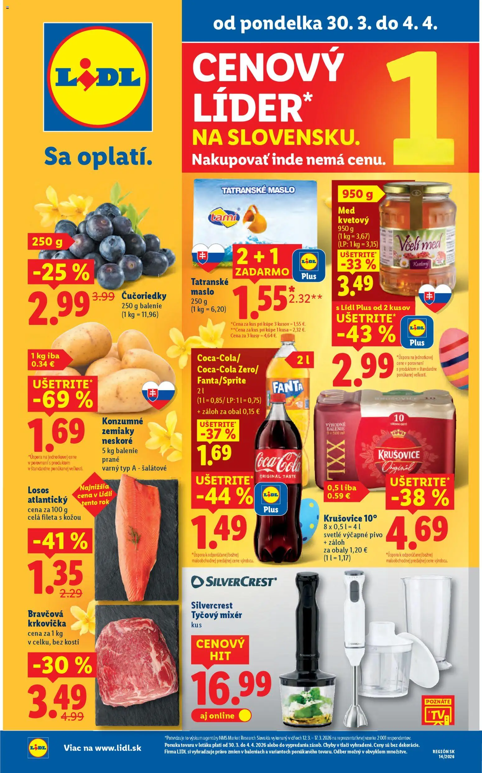 Nové Lidl akcie – leták je platný od 30.03.2026 | Strana: 1 | Produkty: Mixér, Tyčový mixér, Krušovice, Med