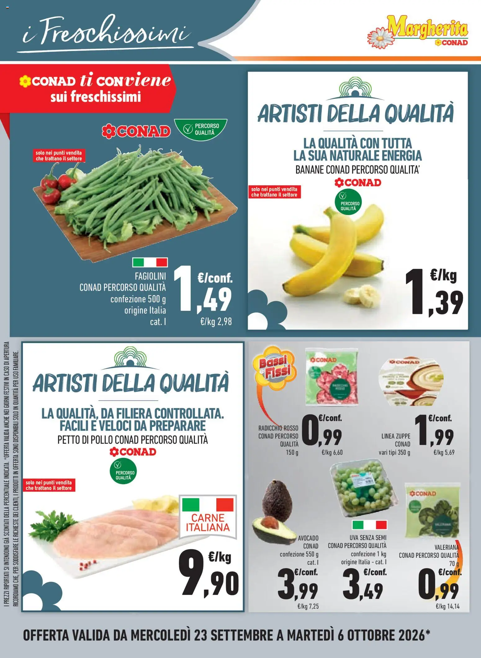 Volantino Conad del 23/09/2026 | Pagina: 18 | Prodotti: Banane, Uva senza semi, Carne, Fagiolini