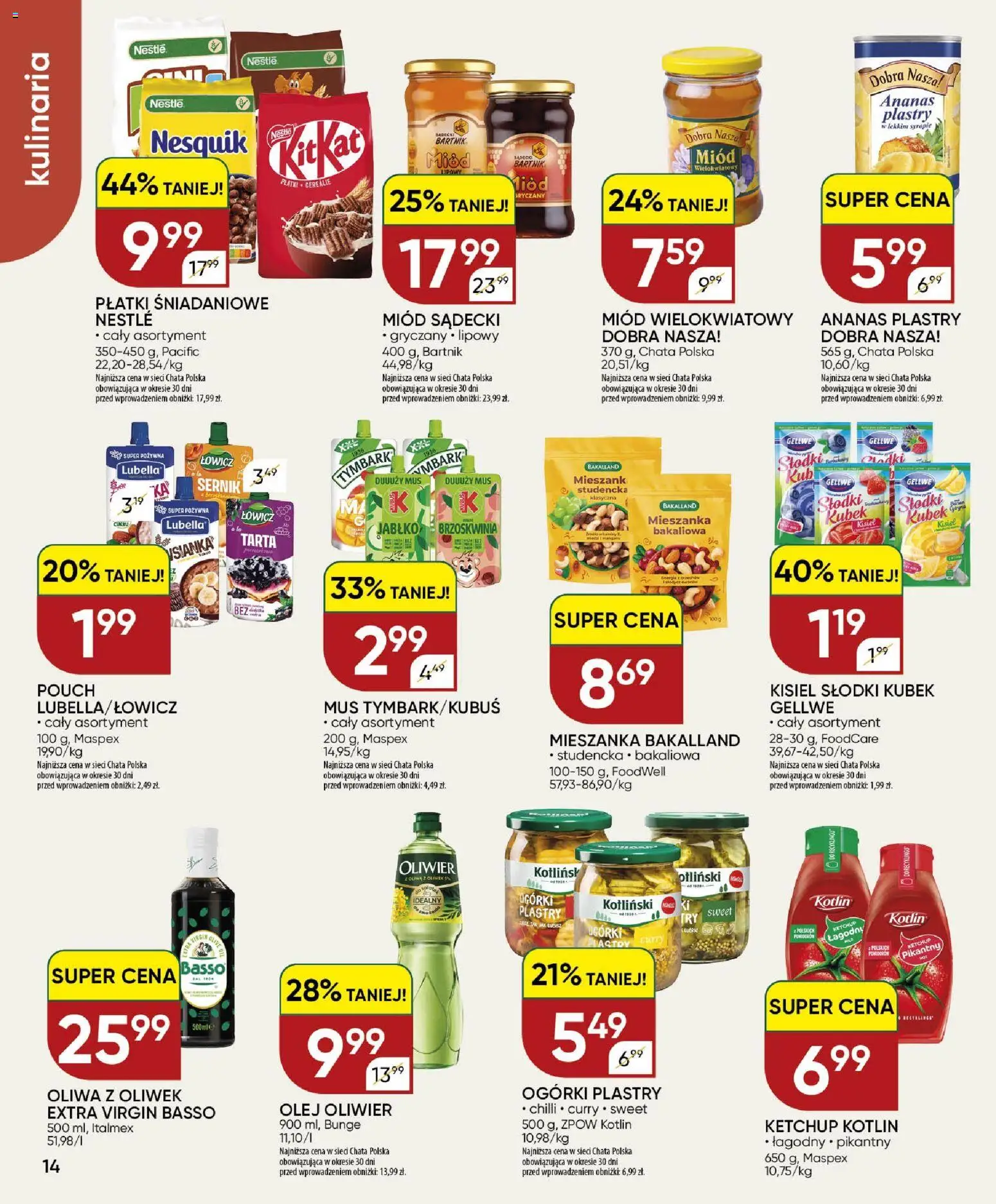 Chata Polska gazetka od 10.09.2026 | Strona: 14 | Produkty: Ketchup, Kisiel, Miód wielokwiatowy, Płatki