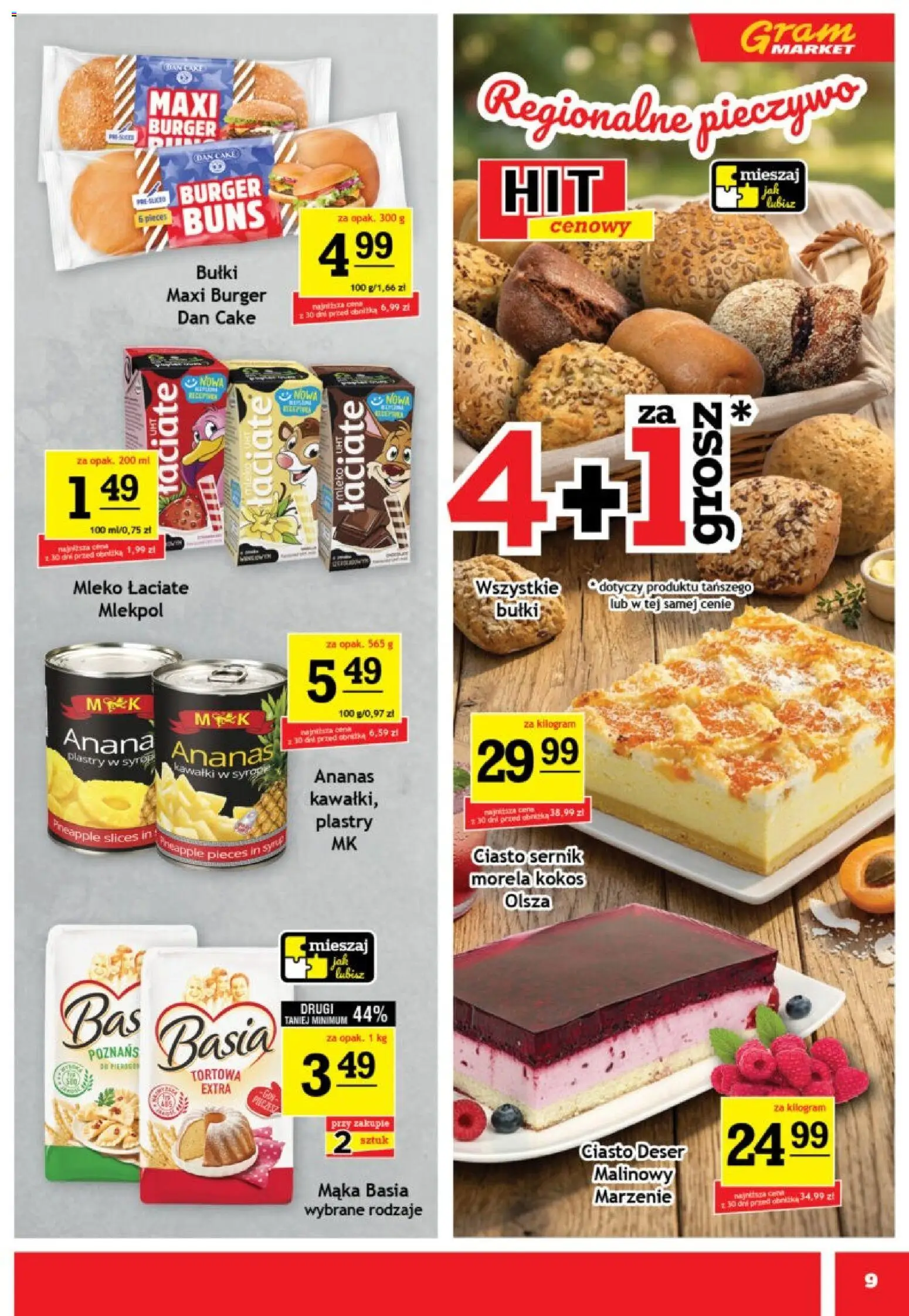 Gram Market gazetka od 08.07.2026 | Strona: 9 | Produkty: Ciasto, Mąka basia, Mleko, Ananas