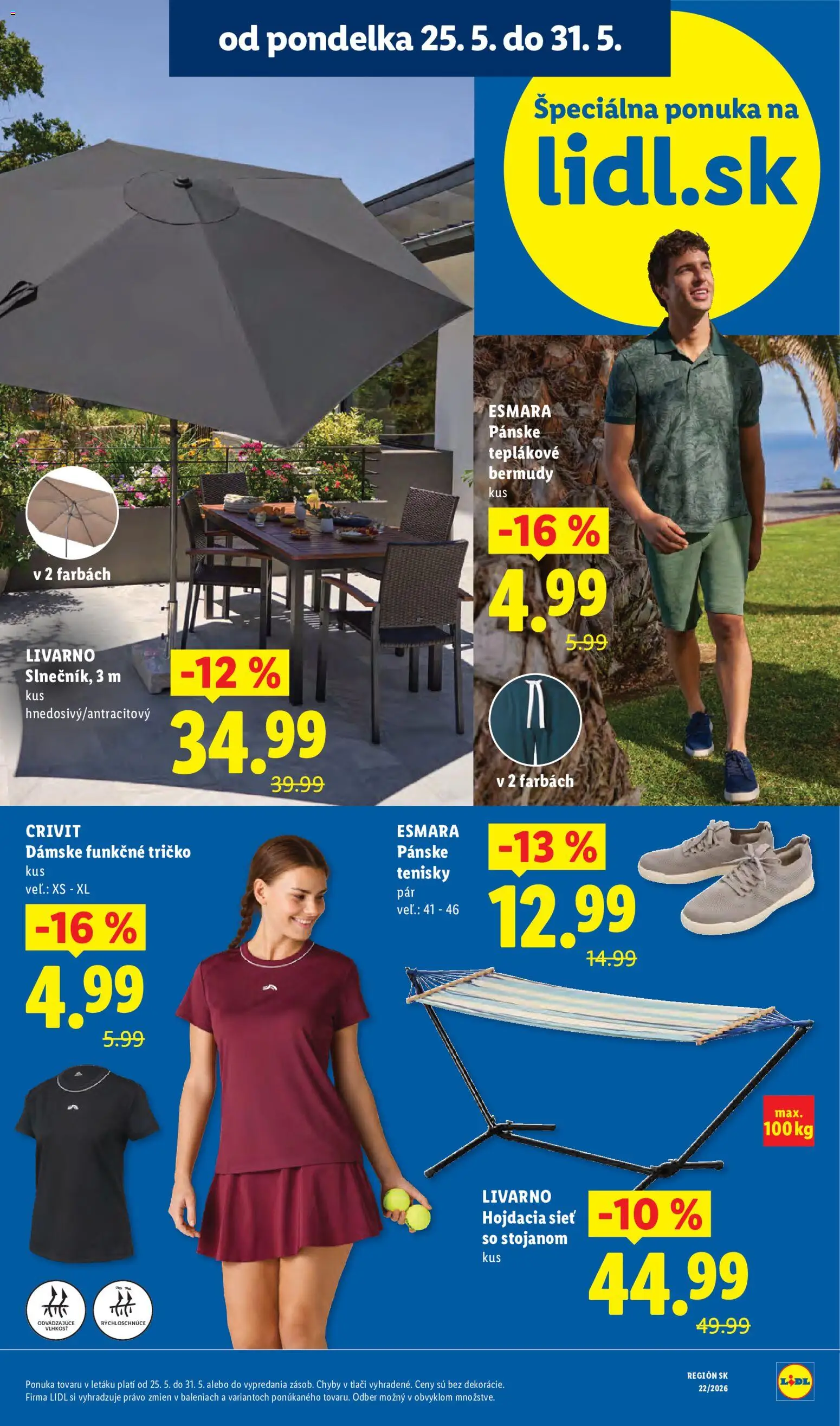 Nové Lidl akcie – leták je platný od 25.05.2026 | Strana: 9 | Produkty: Hojdacia sieť, Tričko, Tenisky, Pánske tenisky