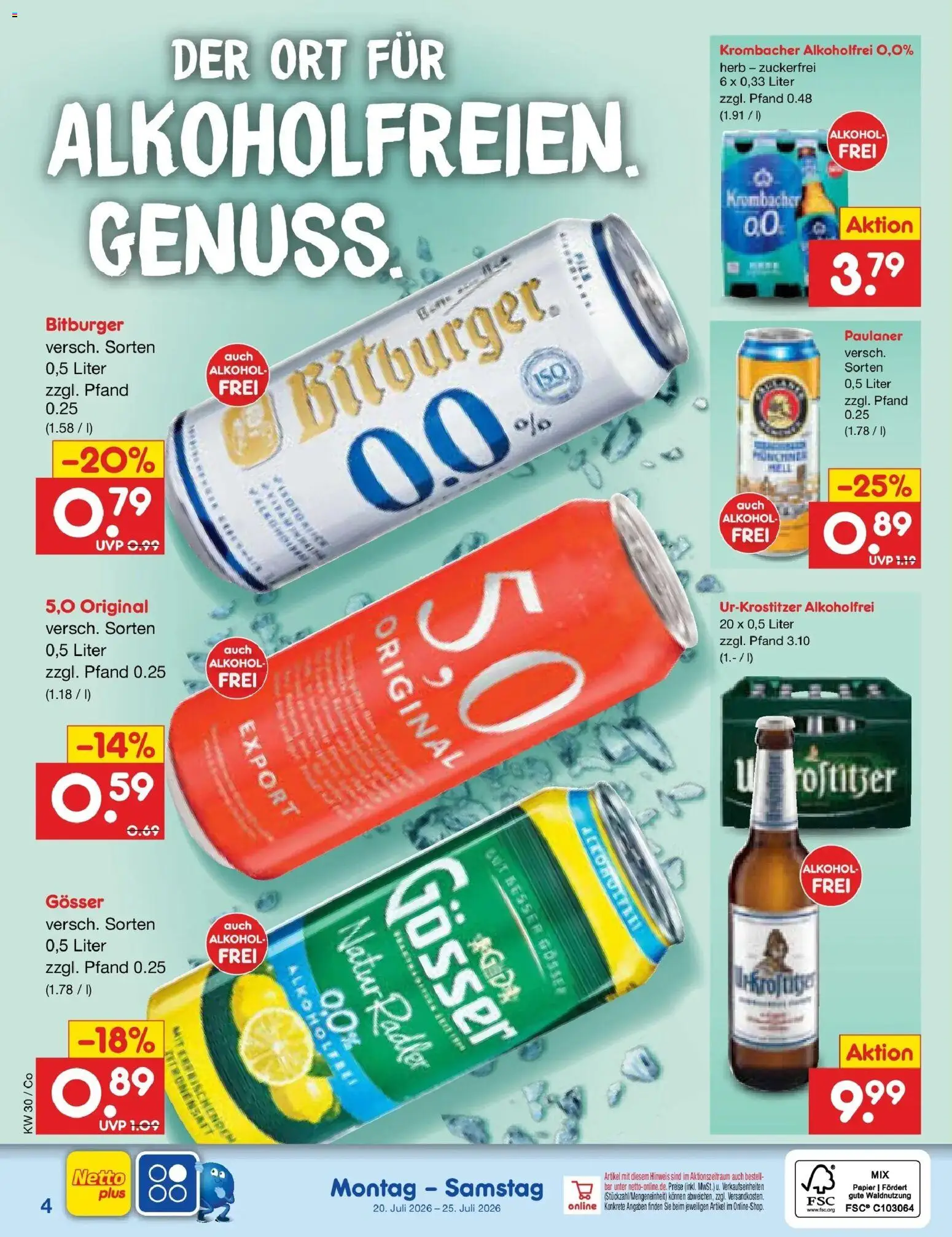 Netto Marken-Discount Prospekt Delitzsch – gültig ab 20.07.2026 | Seite: 55 | Produkte: Bitburger, Krombacher alkoholfrei, Krombacher, Paulaner