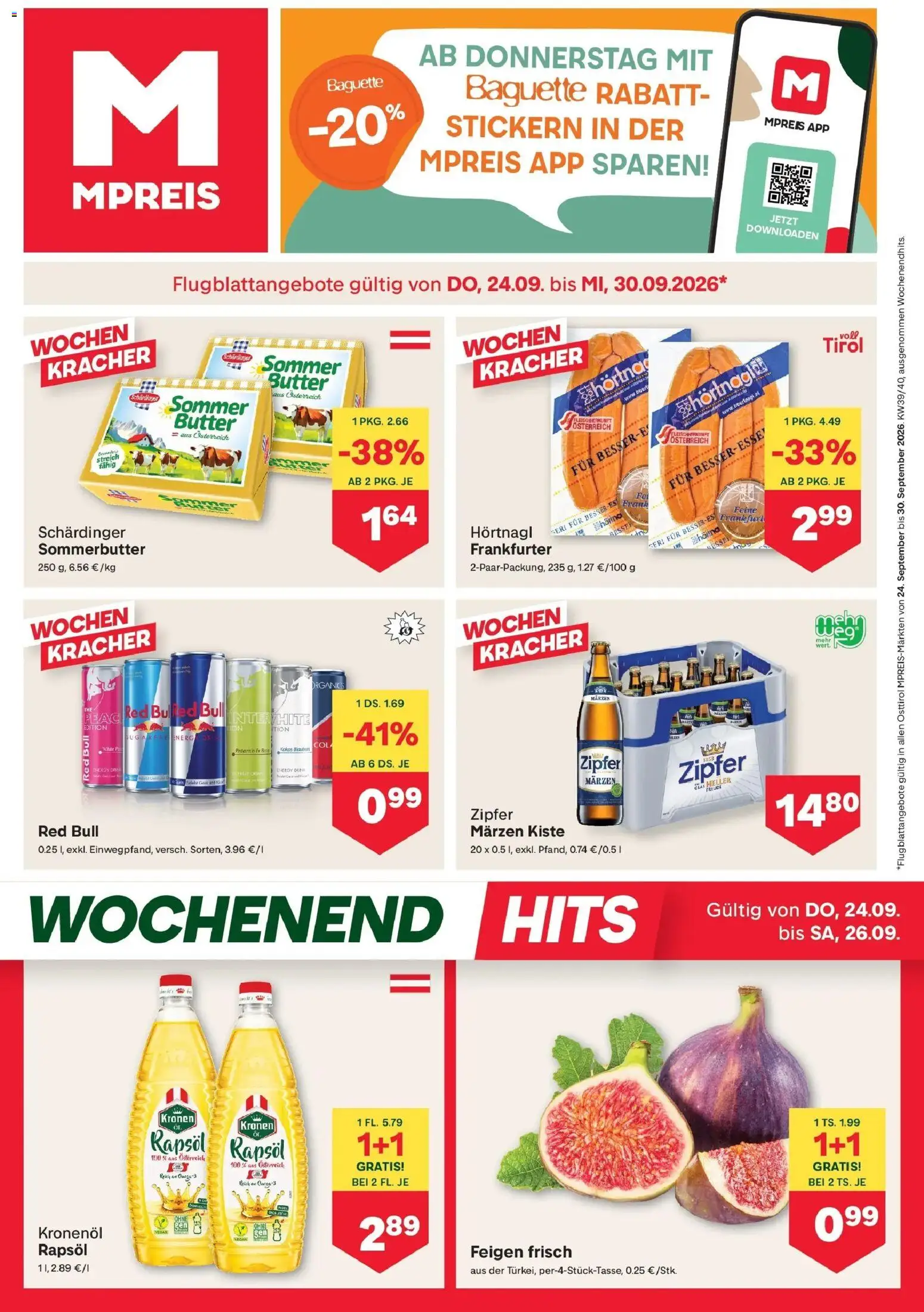 MPREIS Sillian von 24.09.2026 - Aktuelle Angebote | Seite: 1 | Produkte: Baguette, Feigen, Rapsöl, Butter