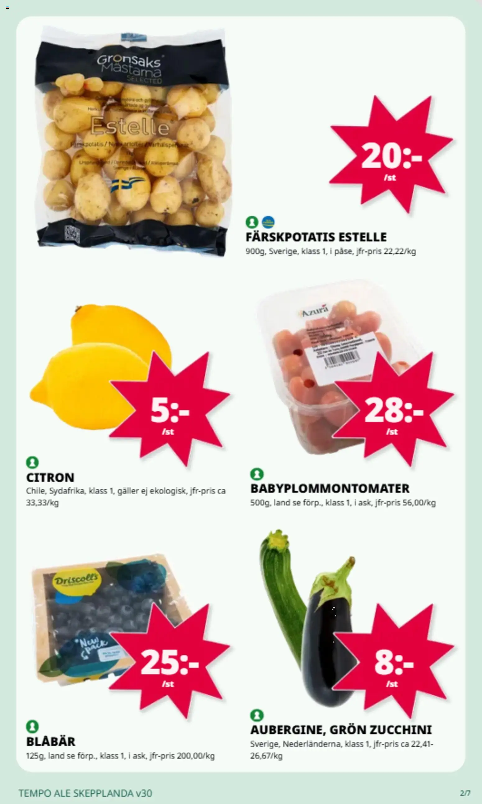 Tempo reklamblad aktuell från 20/07/2026 | Sida: 4 | Produkter: Färskpotatis, Galler, Blåbär, Zucchini