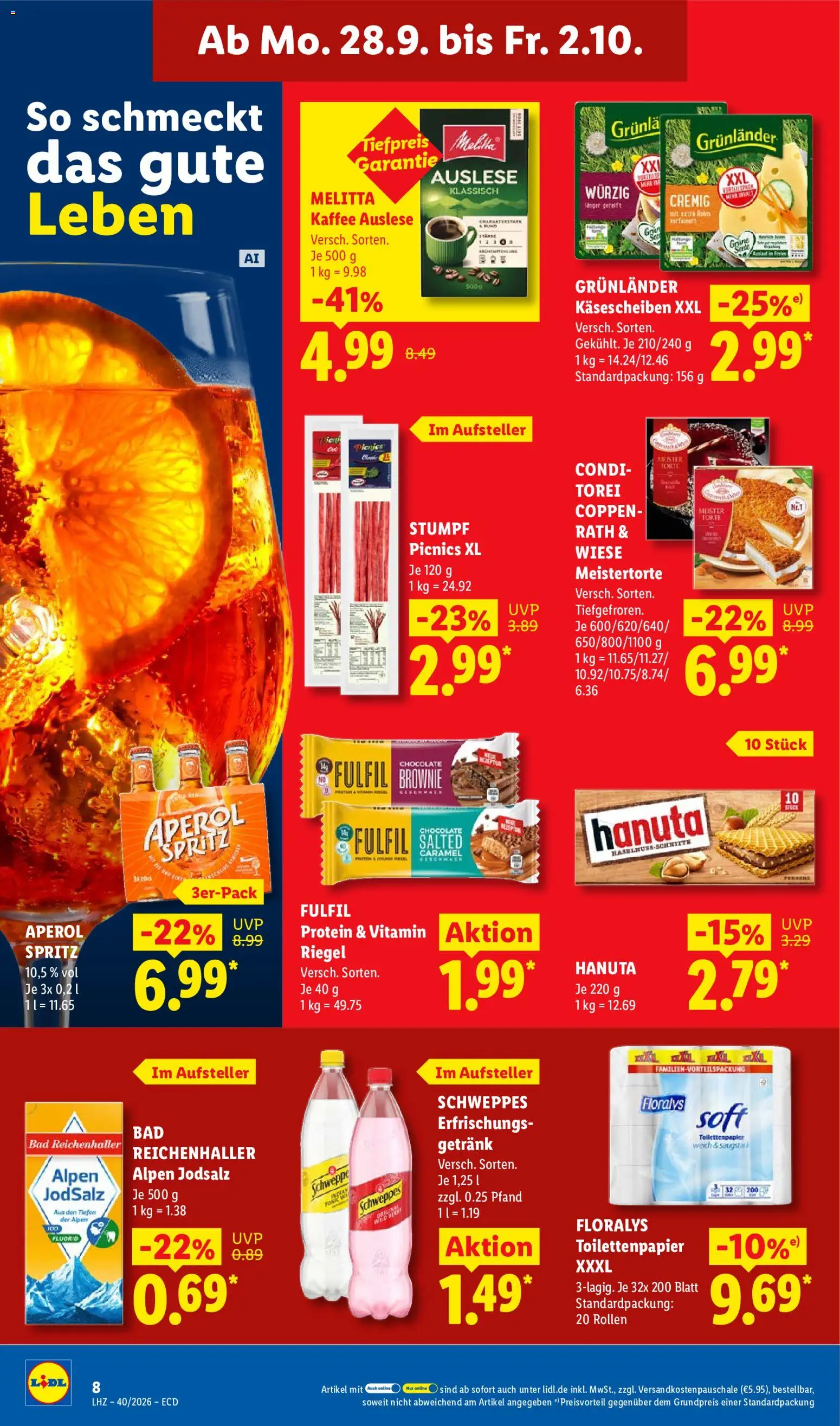 Lidl Německo leták od 28.09.2026 | Strana: 14 | Produkty: Brownie, Spritz, Aperol, Protein