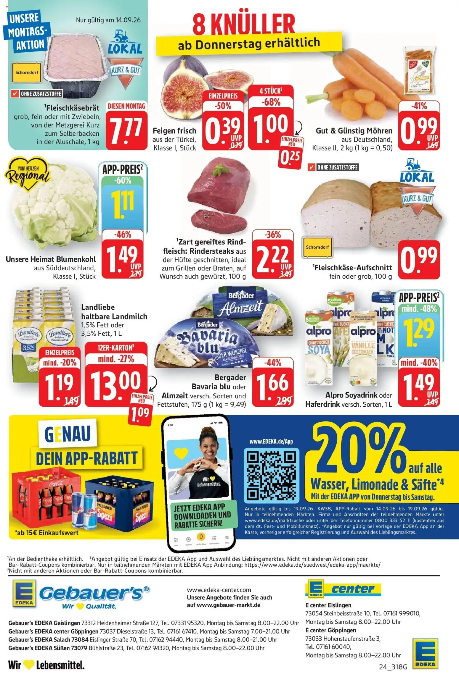 Edeka Prospekt Eislingen (ab 14.09.2026) » Angebote Online | Seite: 24 | Produkte: Alpro, Zucker, Blumenkohl, Uhr