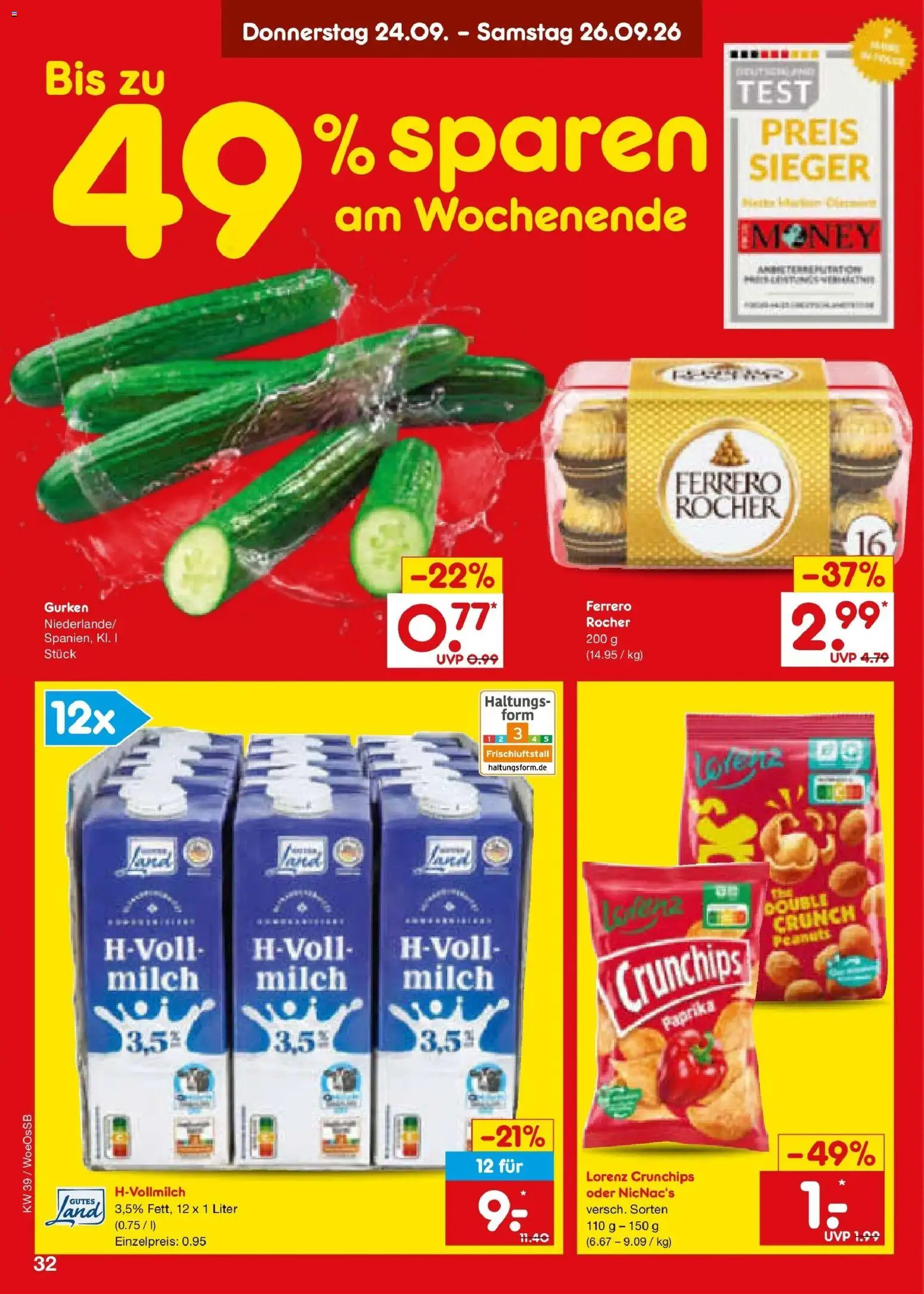 Netto Marken-Discount Prospekt Gemmingen – gültig ab 21.09.2026 | Seite: 46 | Produkte: Ferrero rocher, Milch, Lorenz crunchips, Gurken