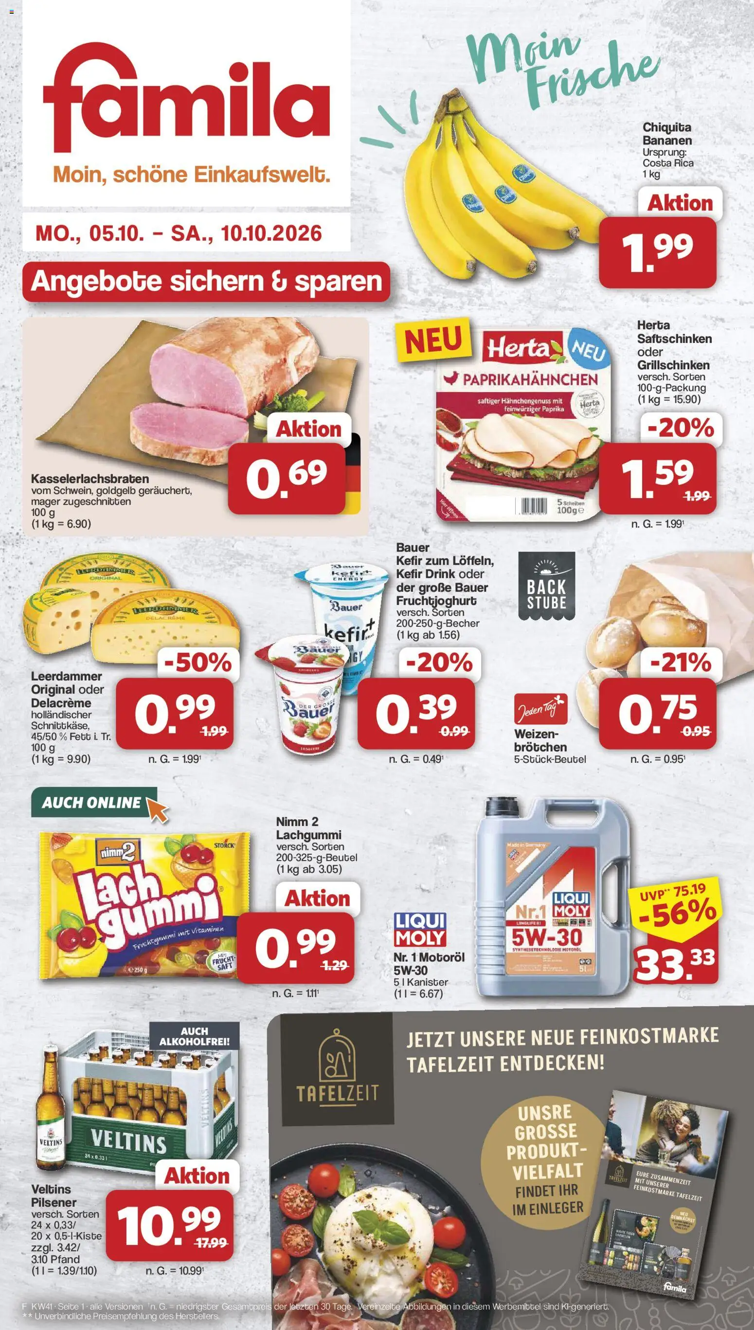 Famila Nordwest Prospekt – gültig ab 05.10.2026 | Seite: 1 | Produkte: Fruchtjoghurt, Paprika, Saft, Veltins