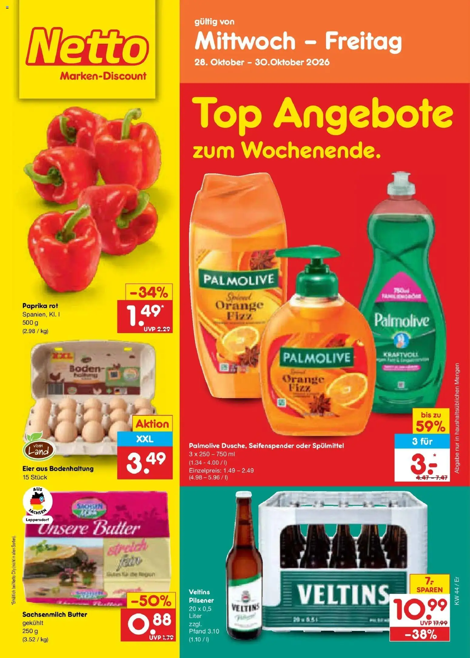Netto Marken-Discount Prospekt Weimar – gültig ab 26.10.2026 | Seite: 62 | Produkte: Top, Butter, Paprika rot, Paprika