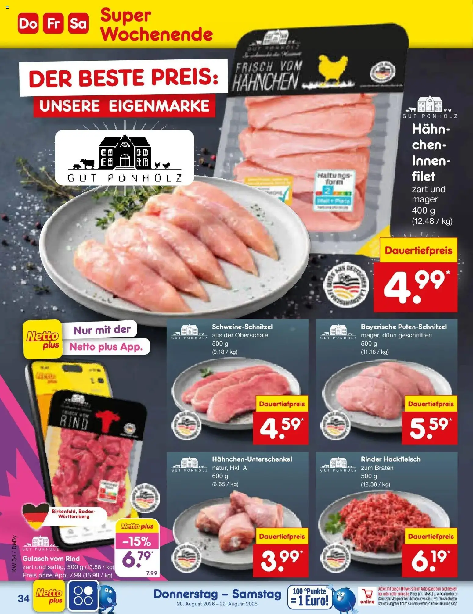 Netto Marken-Discount Prospekt Thierhaupten – gültig ab 17.08.2026 | Seite: 52 | Produkte: Hahnchen, Gulasch, Putenschnitzel, Hackfleisch