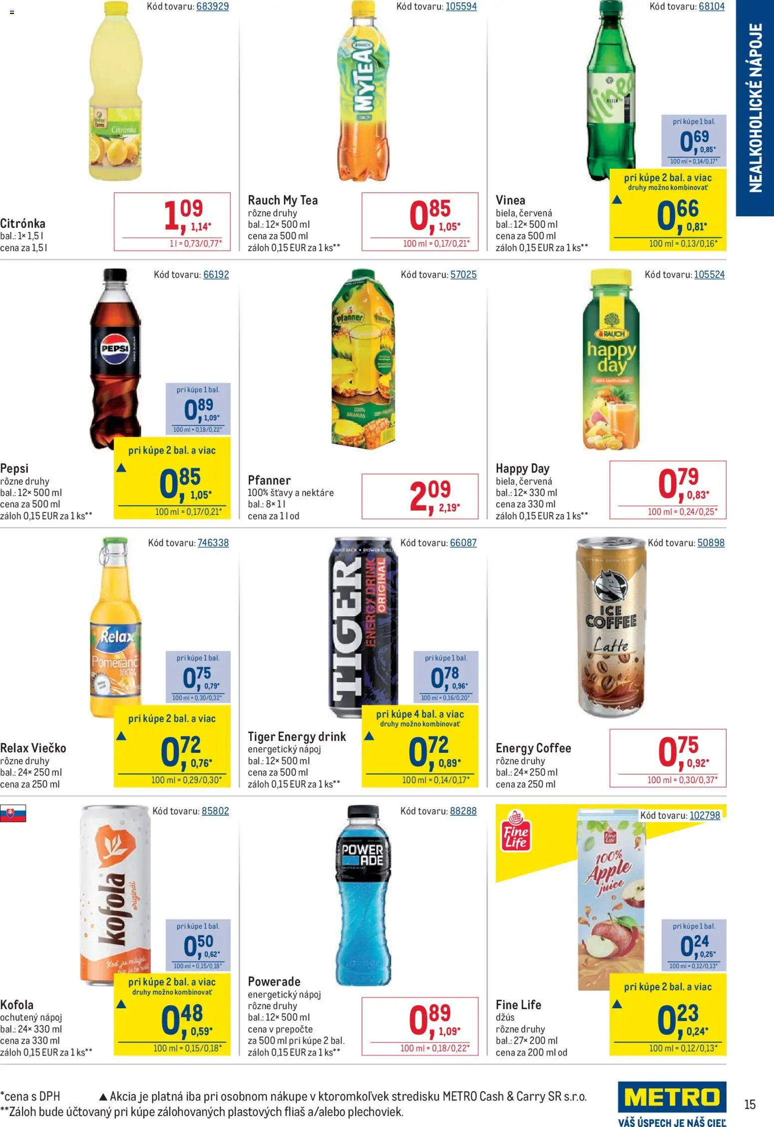 Nové Metro akcie – leták je platný od 01.06.2026 | Strana: 15 | Produkty: Džús, Apple, Kofola, Vinea