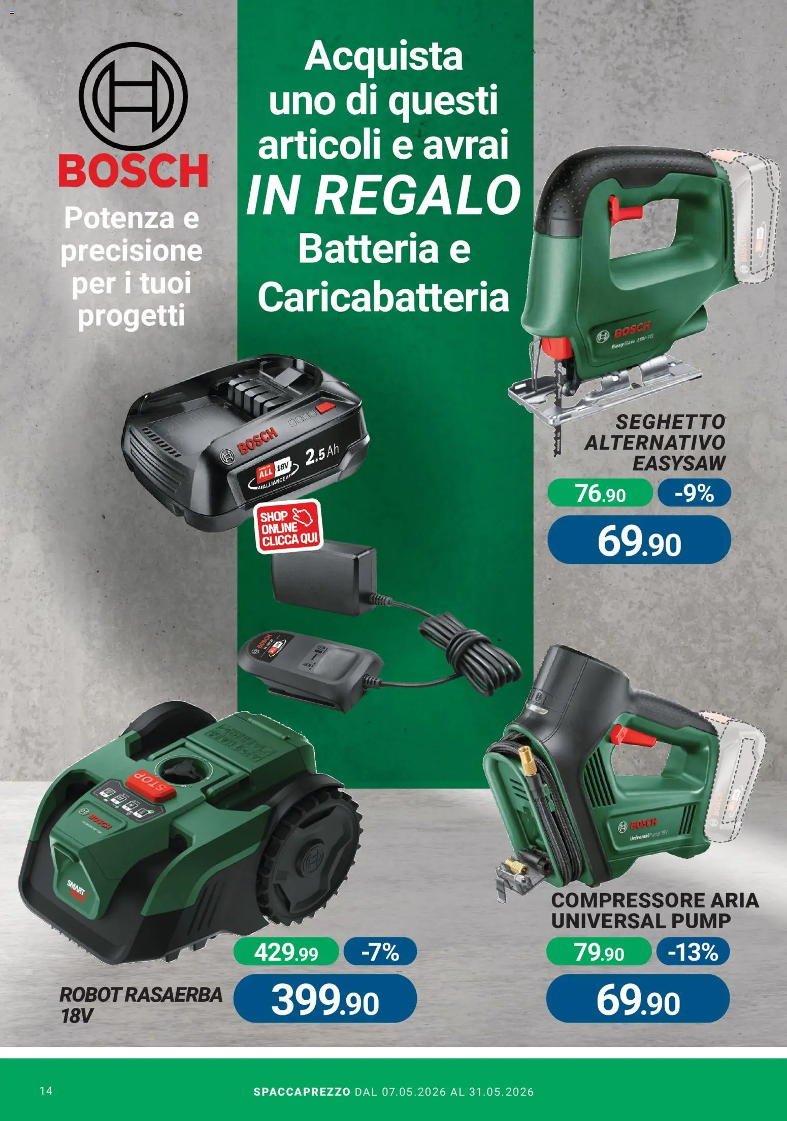 Volantino CFadda del 07.05.2026 | Pagina: 14 | Prodotti: Compressore, Rasaerba, Robot, Batteria