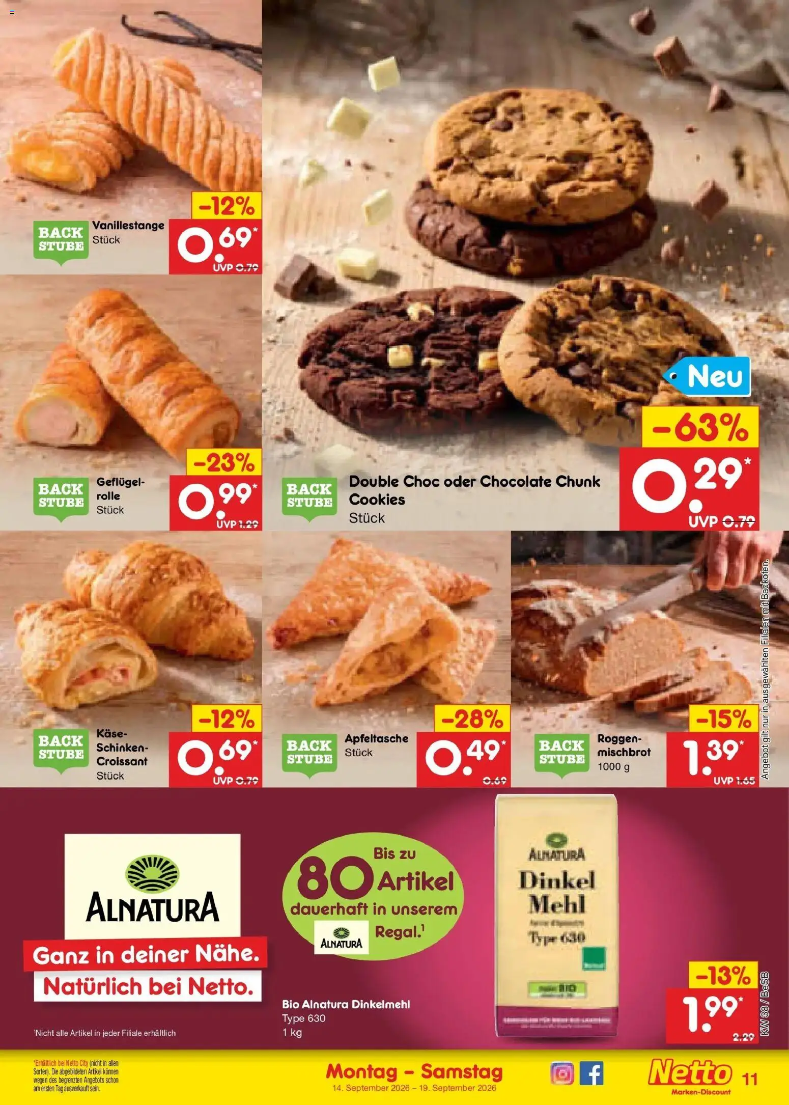 Netto Marken-Discount Prospekt Berlin-Prenzlauer Berg – gültig ab 14.09.2026 | Seite: 15 | Produkte: Mehl, Käse, Croissant, Schinken