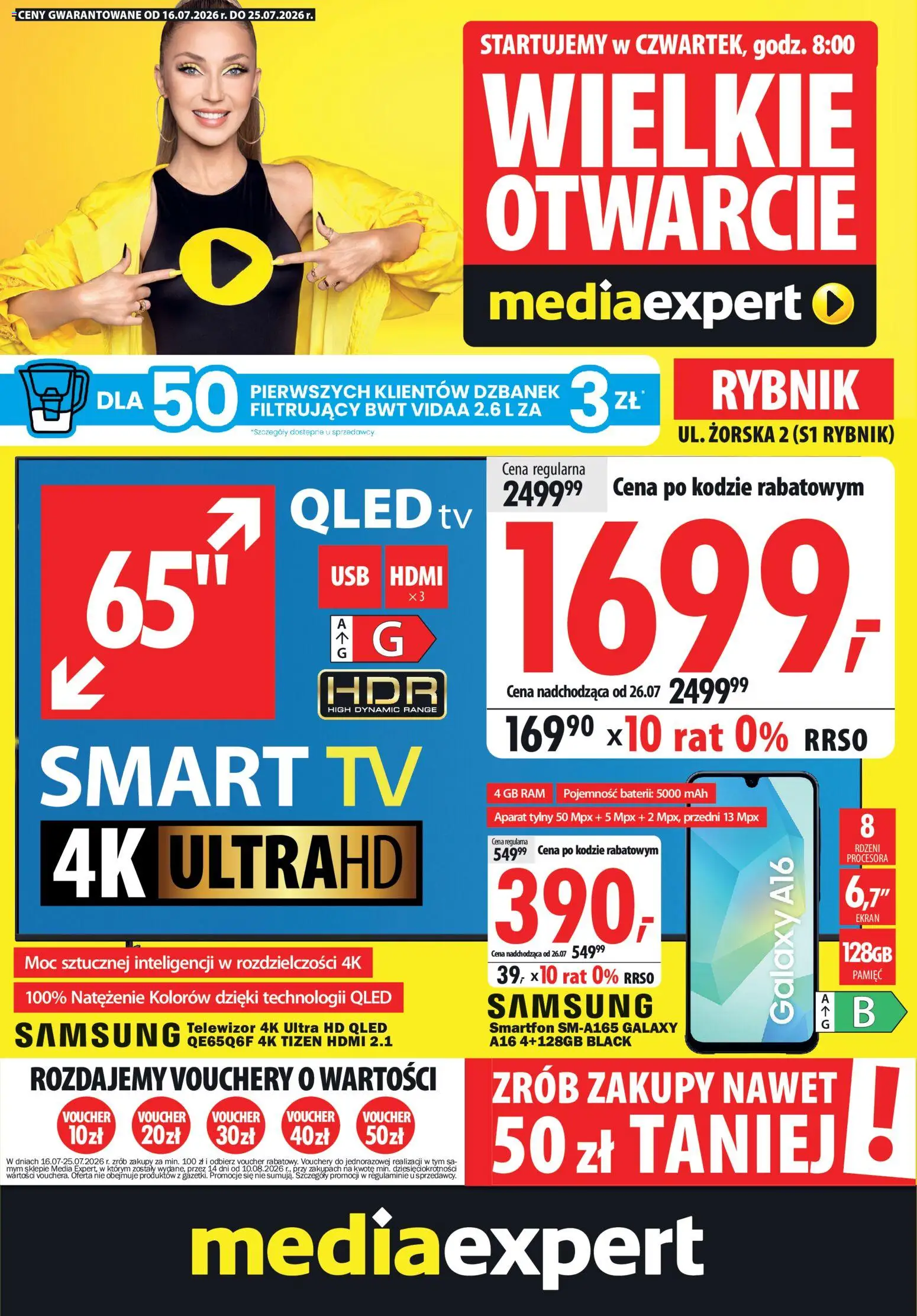 Mediaexpert promocje - Wielkie otwarcie Rybnik od 16.07.2026 | Strona: 1 | Produkty: Dzbanek, Smartfon, Telewizor