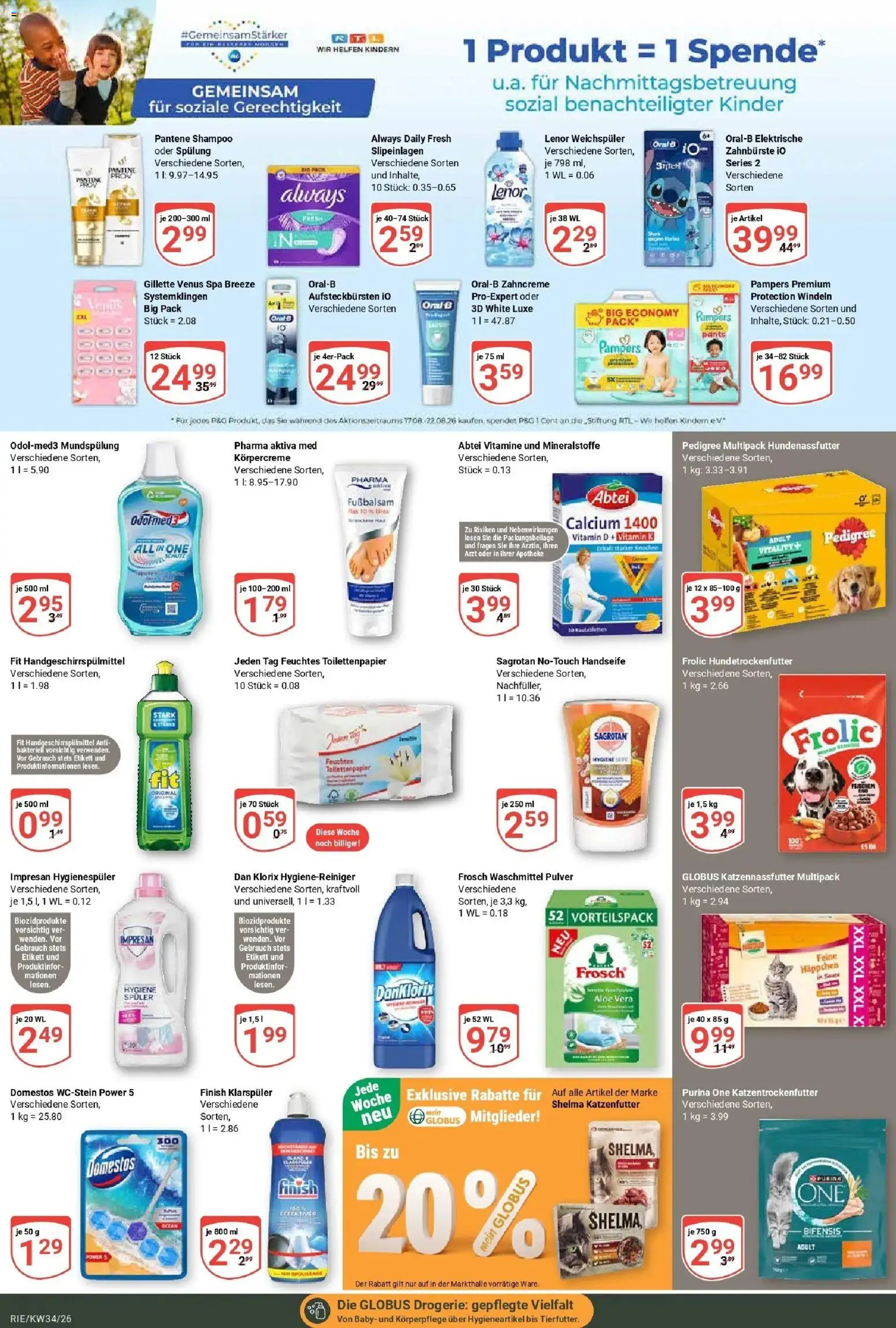 Globus Prospekt Bochum-Riemke (ab 17.08.2026) » Angebote online | Seite: 19 | Produkte: Pampers, Shampoo, Zahnbürste, Klarspüler
