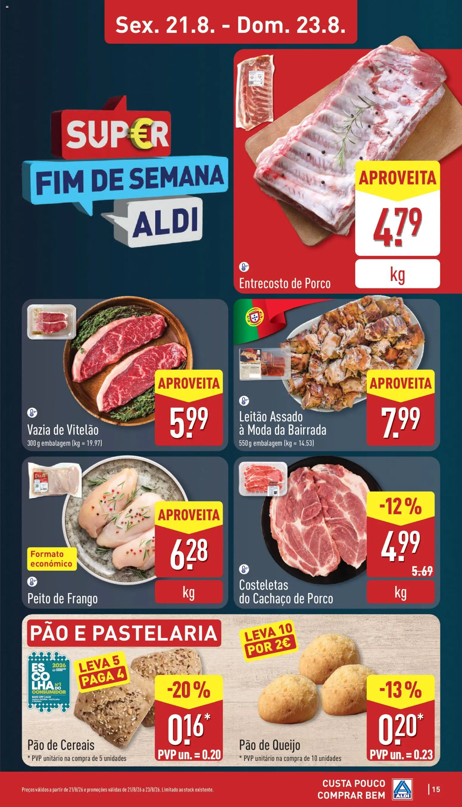 Aldi folheto │ válido de 17/08/2026 | Página: 15 | Produtos: Padaria, Pão de queijo, Queijo, Pão e pastelaria