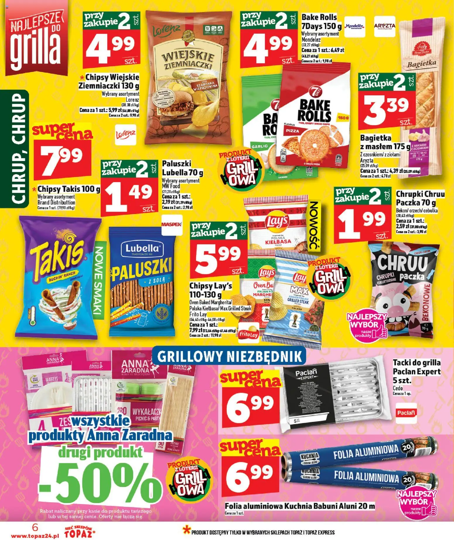 Topaz gazetka - MAZ od 30.04.2026 | Strona: 6 | Produkty: Chipsy, Chrupki, Bagietka, Pizza