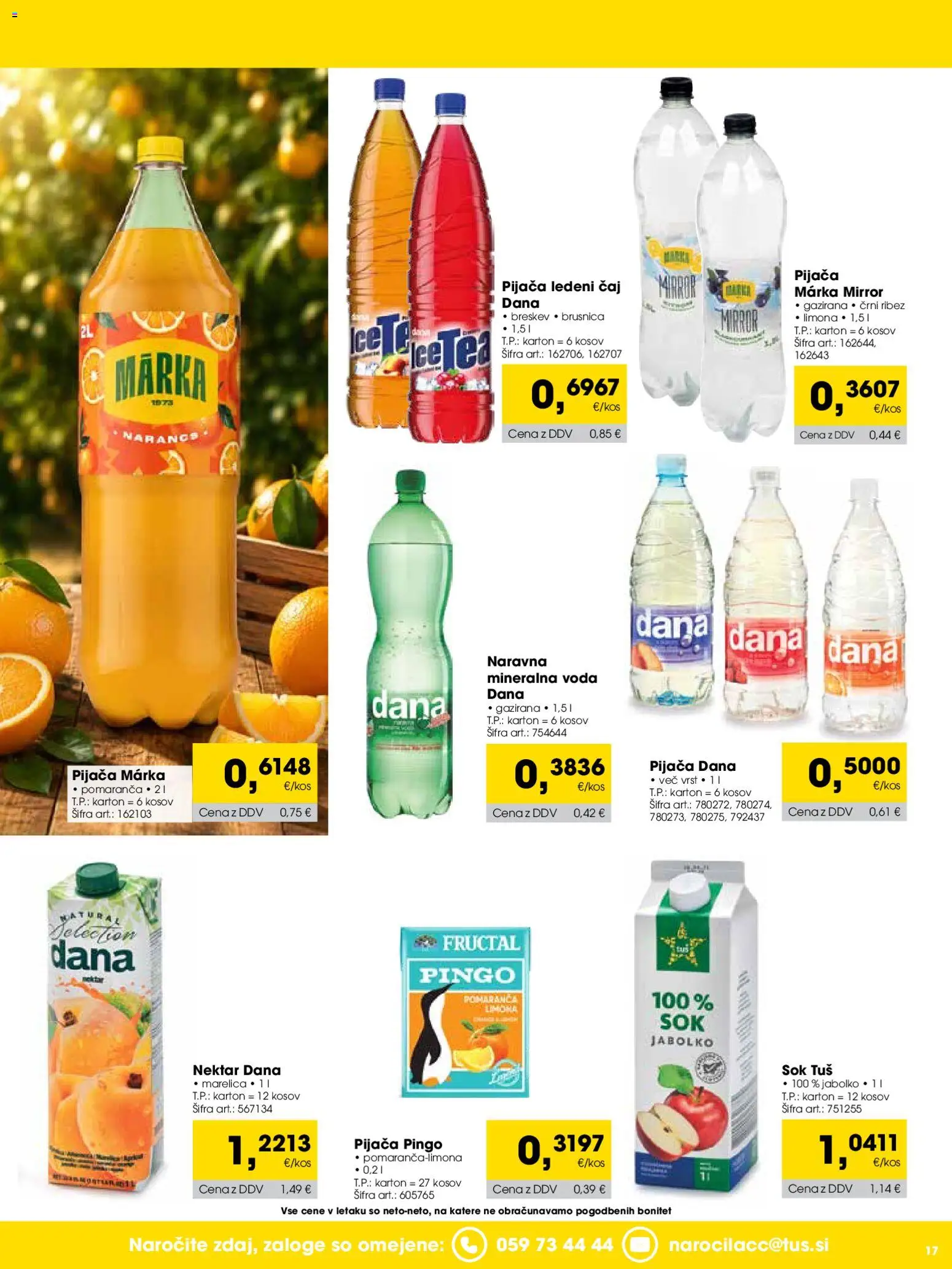 Novi Tuš katalog ponudbe – veljaven od 01.06.2026 | Stran: 17 | Izdelki: Ribez, Mineralna voda, Sok, Caj